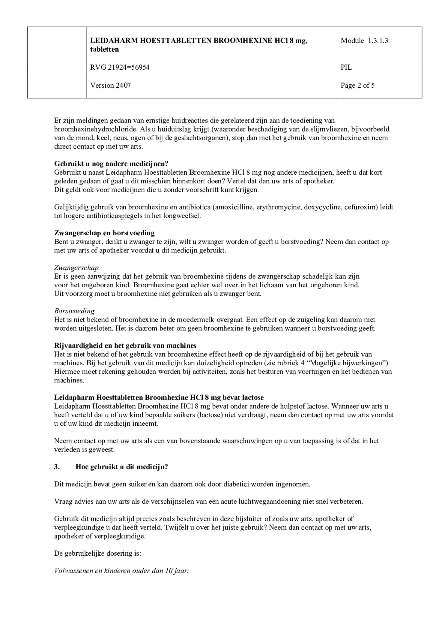Broomhexine HCI 8 mg Hoesttabletten afbeelding van document #2, bijsluiter