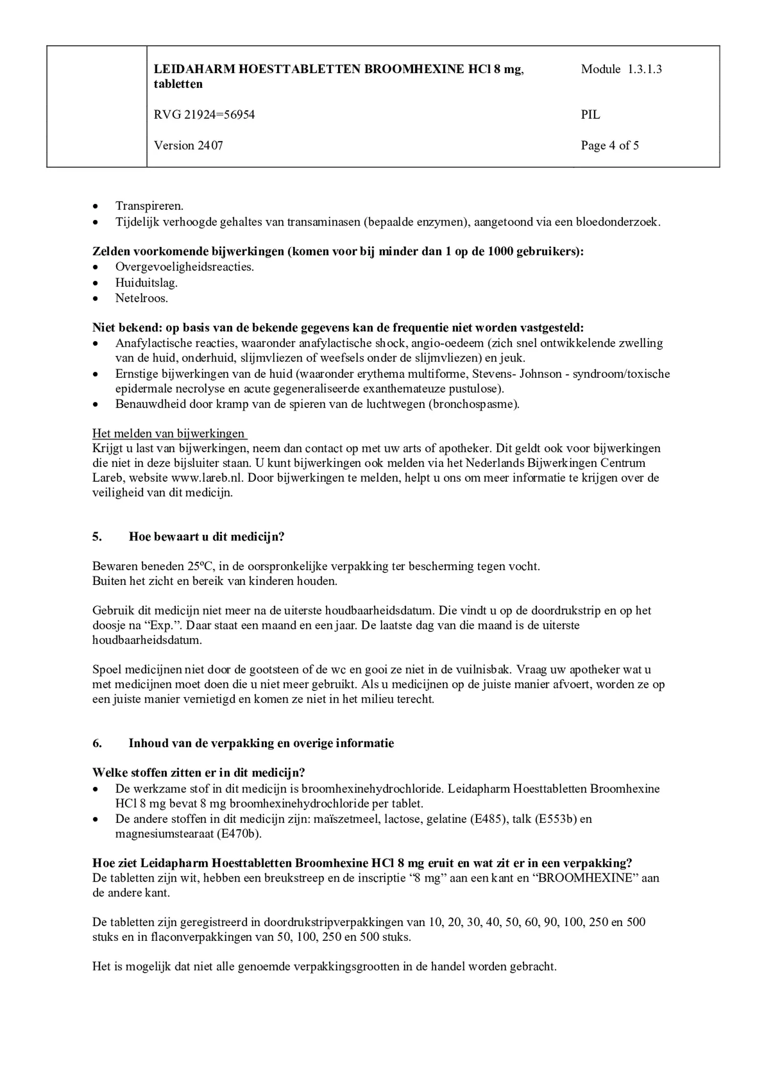 Broomhexine HCI 8 mg Hoesttabletten afbeelding van document #4, bijsluiter