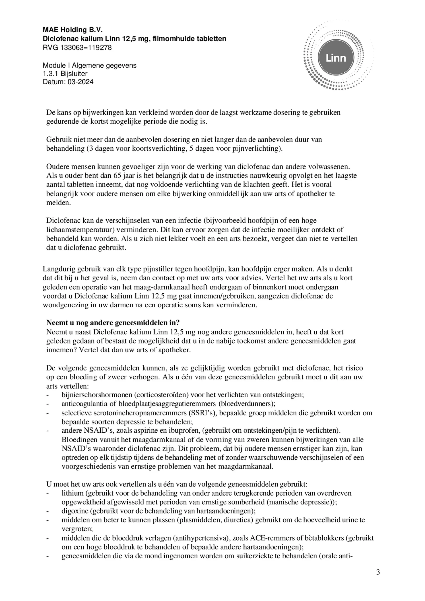 Diclofenac Kalium 12.5mg Filmomhulde Tabletten afbeelding van document #3, bijsluiter