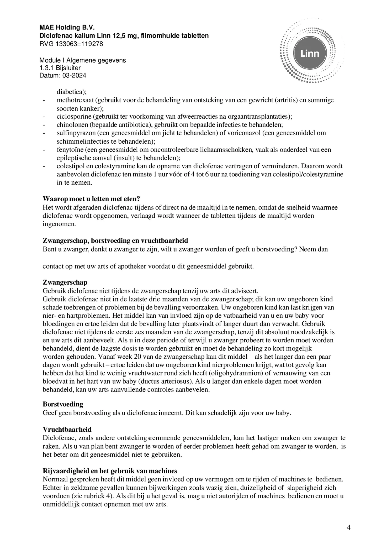 Diclofenac Kalium 12.5mg Filmomhulde Tabletten afbeelding van document #4, bijsluiter