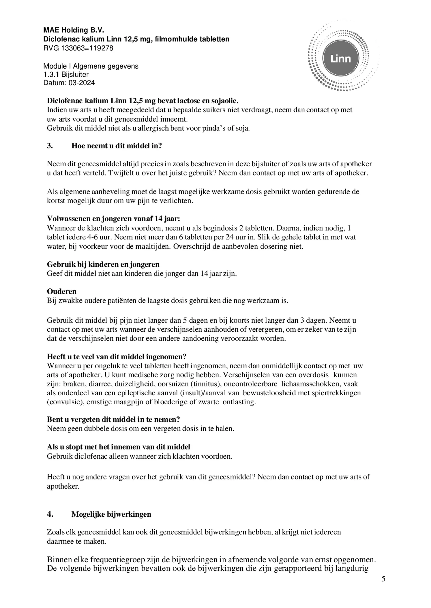 Diclofenac Kalium 12.5mg Filmomhulde Tabletten afbeelding van document #5, bijsluiter