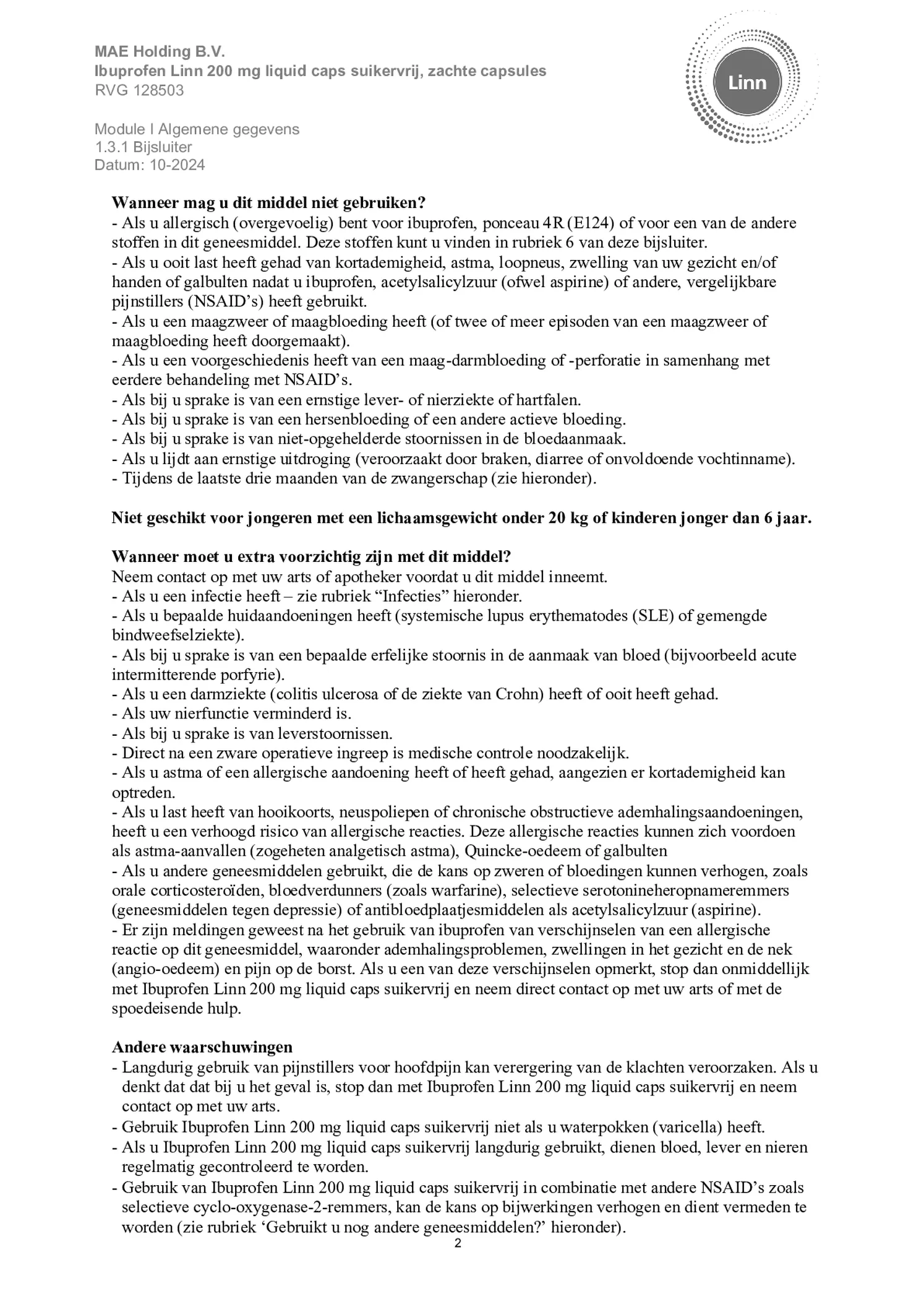 Ibuprofen Liquid Caps 200mg Suikervrij afbeelding van document #2, bijsluiter