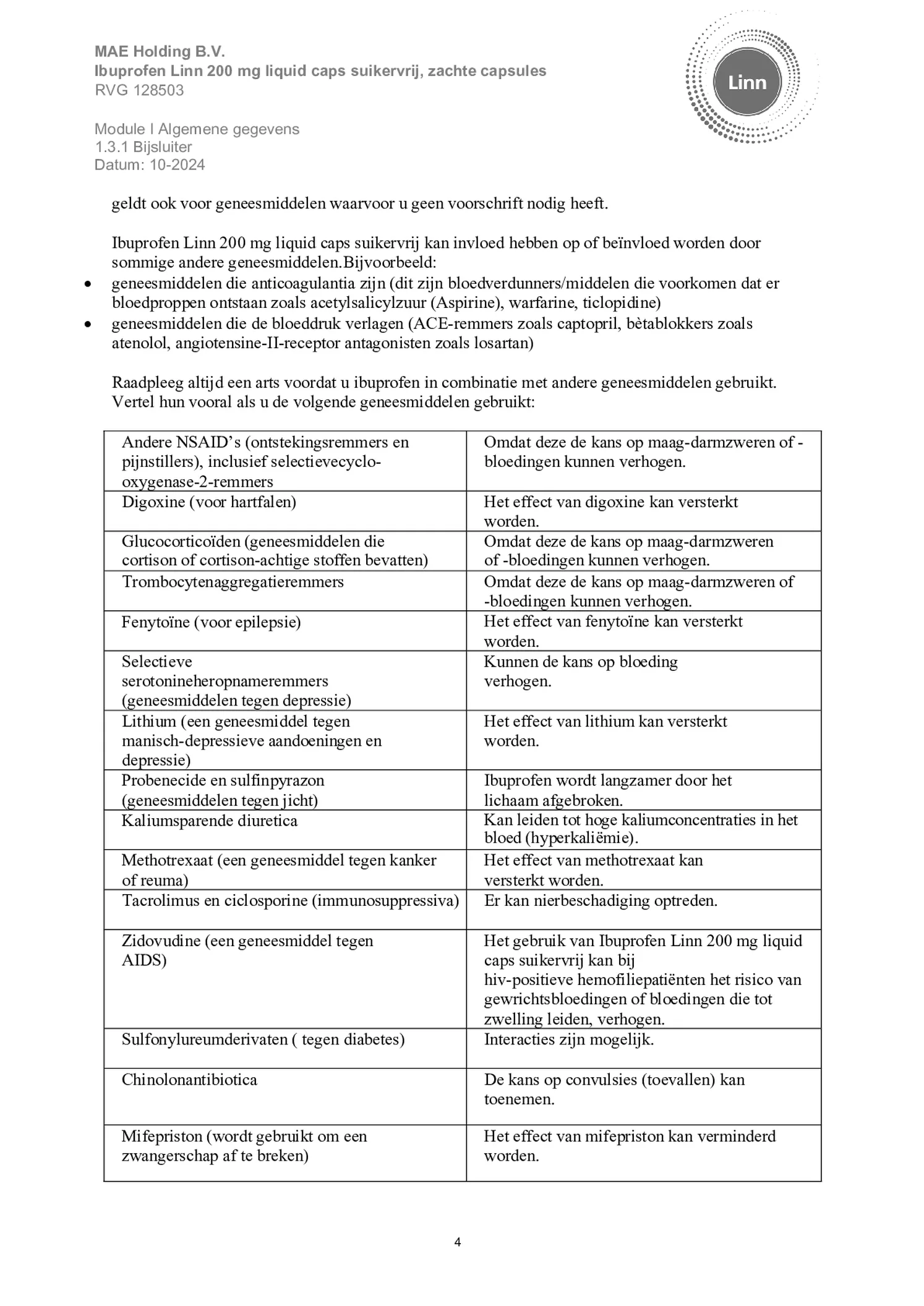 Ibuprofen Liquid Caps 200mg Suikervrij afbeelding van document #4, bijsluiter