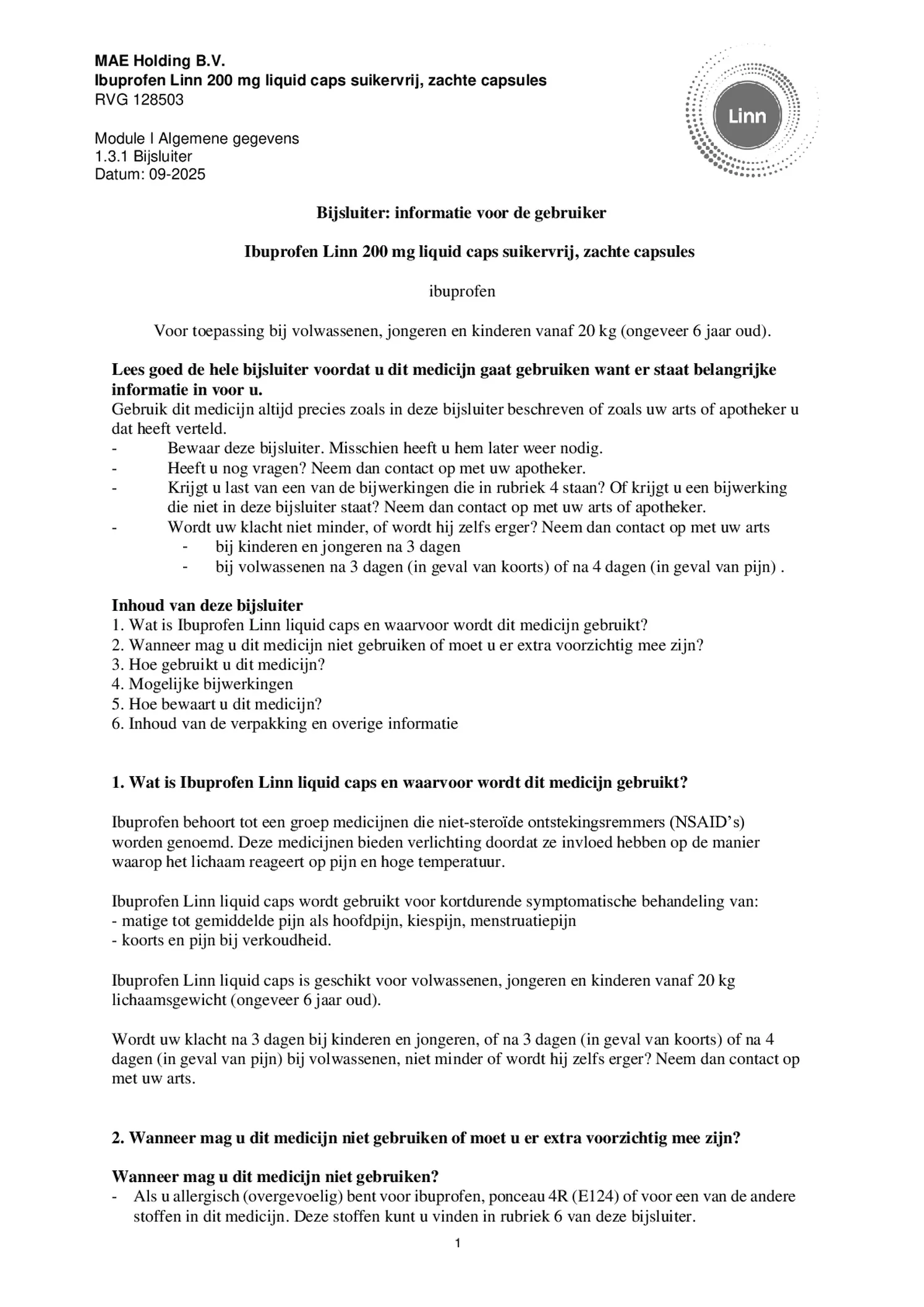 Ibuprofen Liquid Caps 200mg Suikervrij afbeelding van document #1, bijsluiter