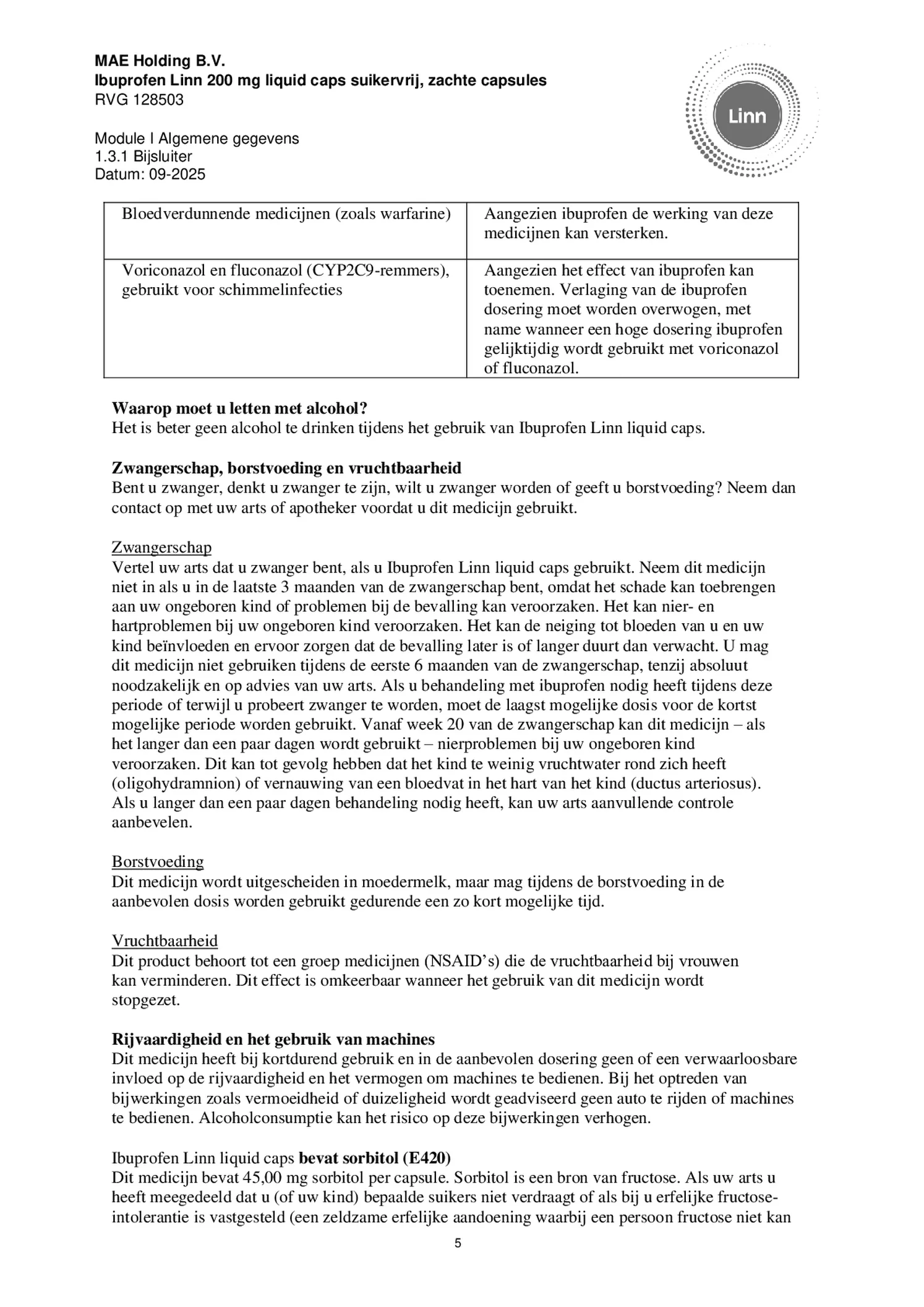 Ibuprofen Liquid Caps 200mg Suikervrij afbeelding van document #5, bijsluiter
