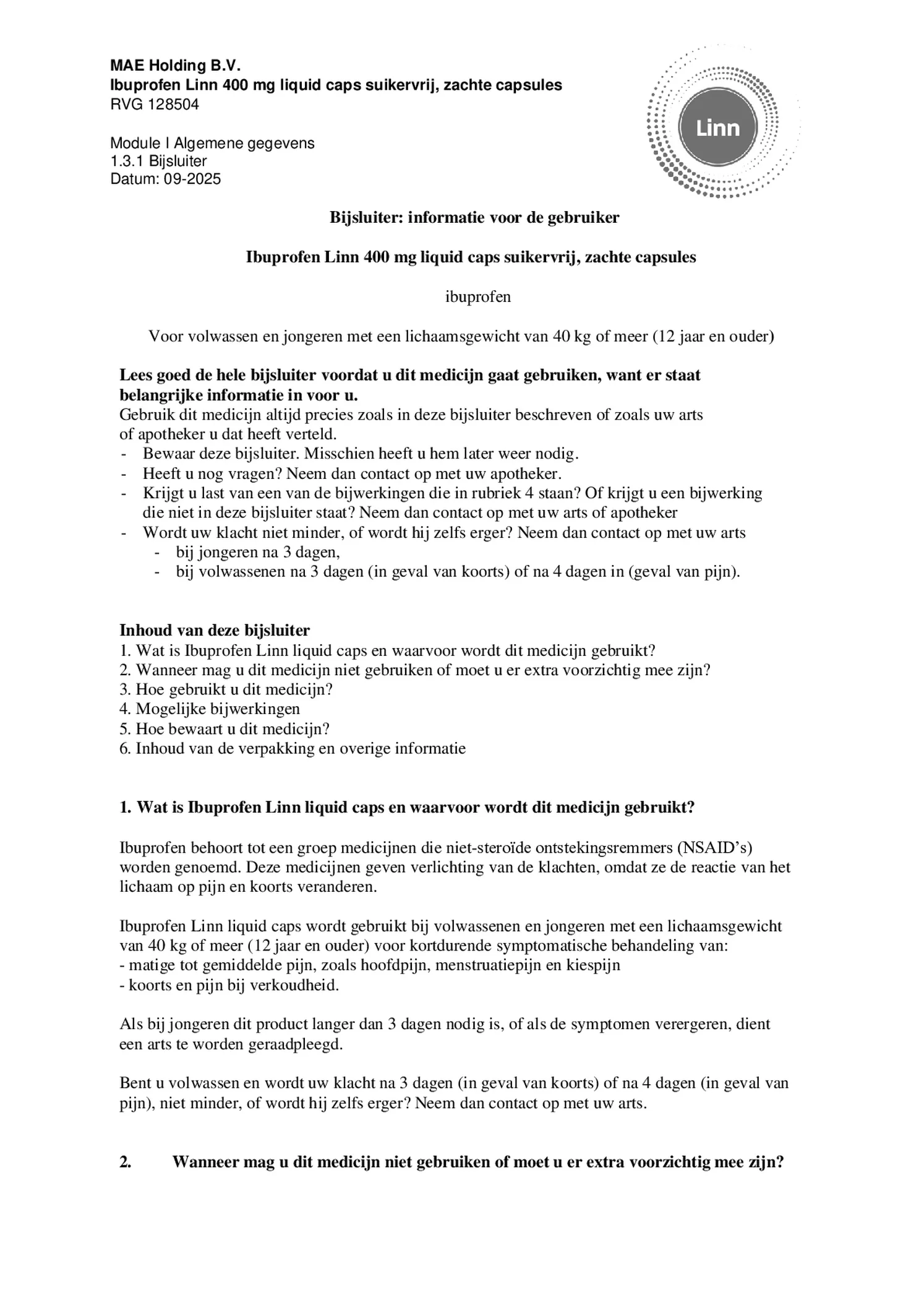 Ibuprofen Liquid Capsules 400mg Suikervrij afbeelding van document #1, bijsluiter