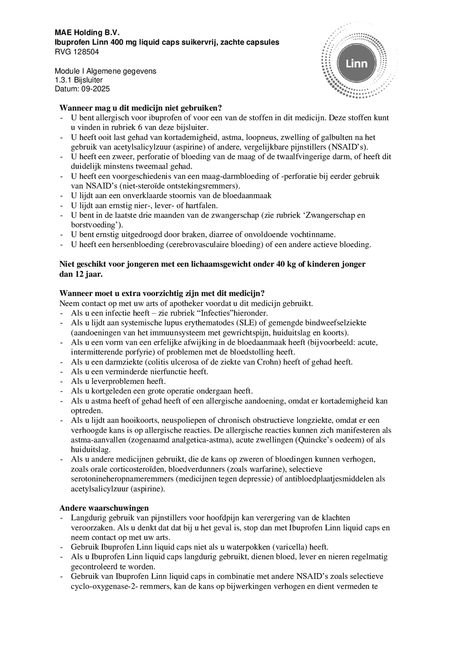 Ibuprofen Liquid Capsules 400mg Suikervrij afbeelding van document #2, bijsluiter