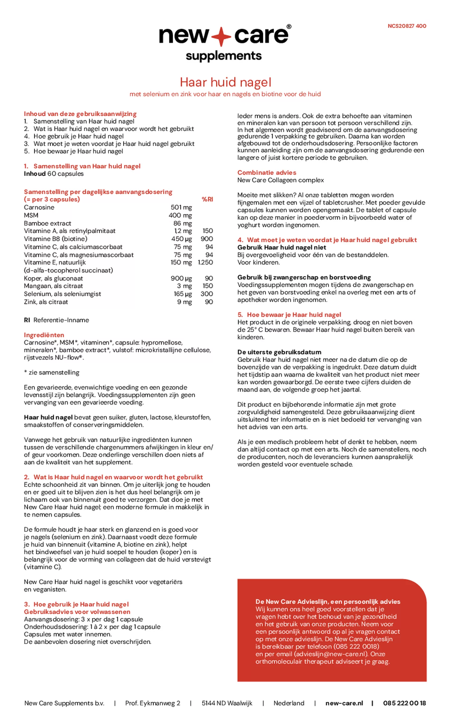 Haar Huid Nagel Capsules afbeelding van document #1, gebruiksaanwijzing