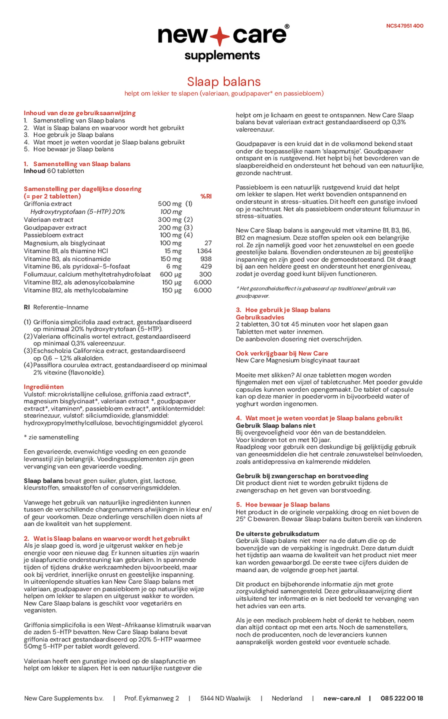 Slaap Balans Tabletten afbeelding van document #1, gebruiksaanwijzing