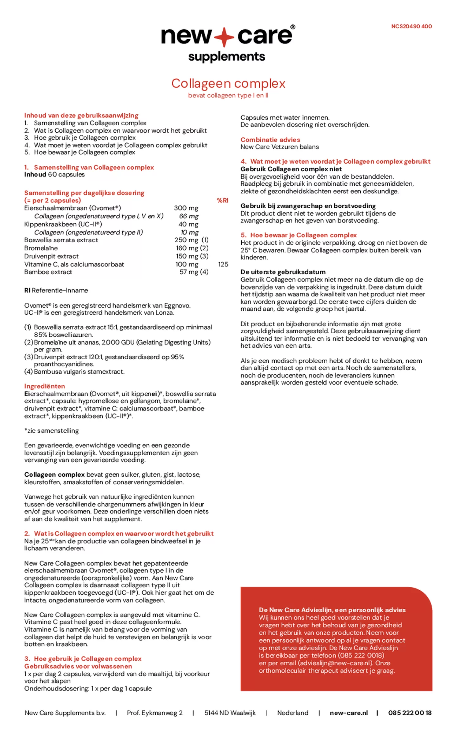 Collageen Complex Capsules afbeelding van document #1, gebruiksaanwijzing