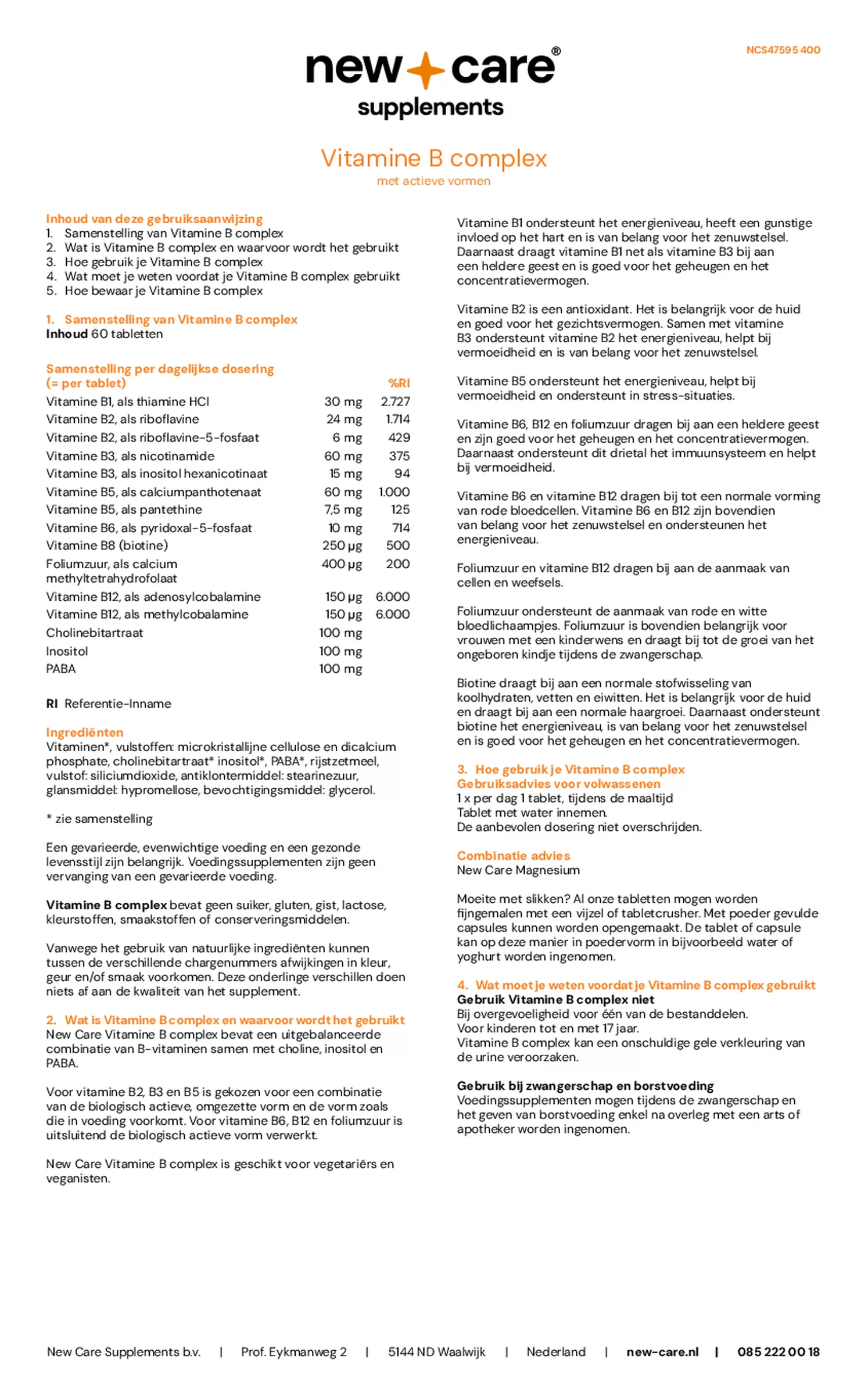 Vitamine B Complex Tabletten afbeelding van document #2, gebruiksaanwijzing