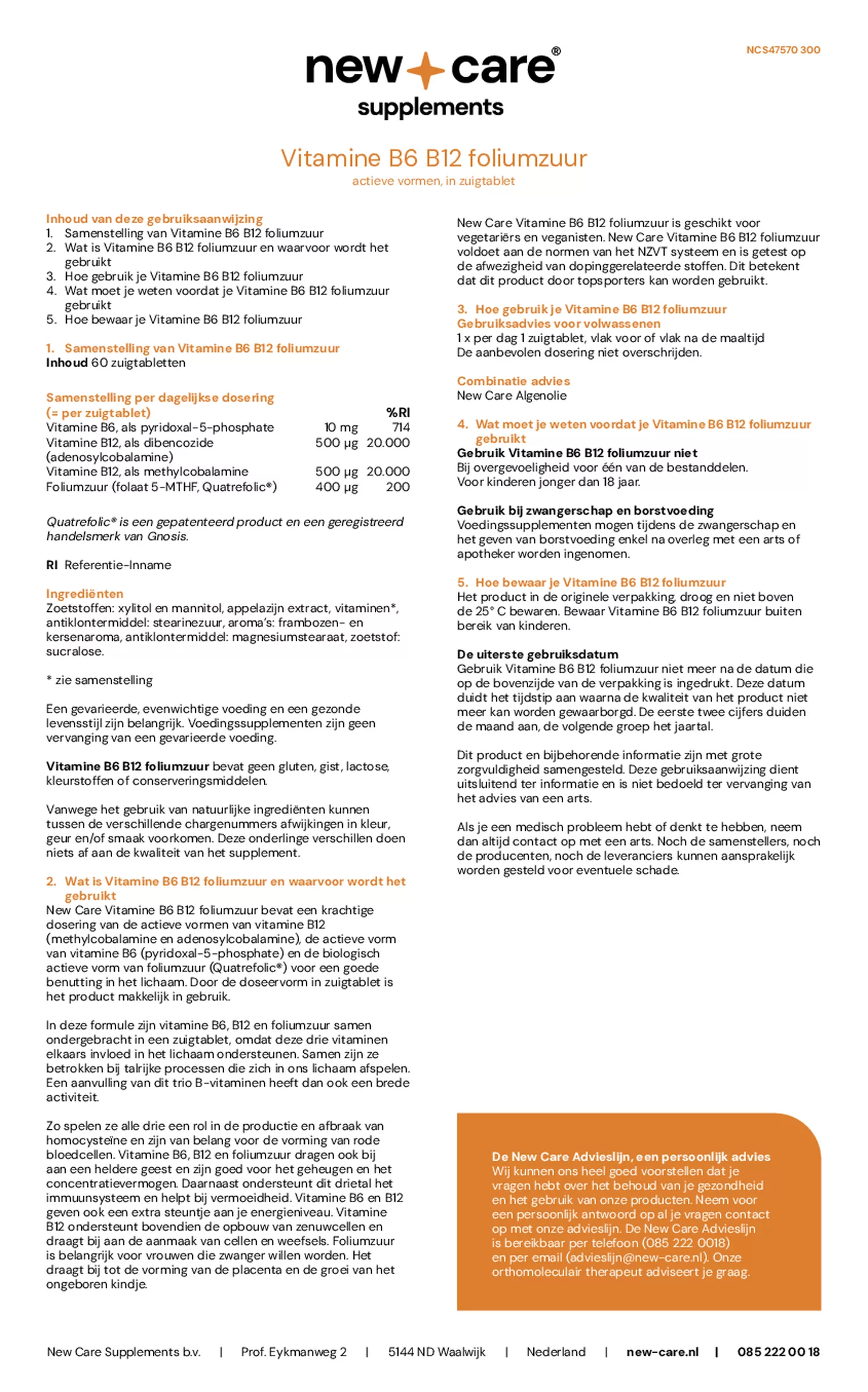 Vitamine  B6, B12, Foliumzuur Zuigtabletten afbeelding van document #3, gebruiksaanwijzing