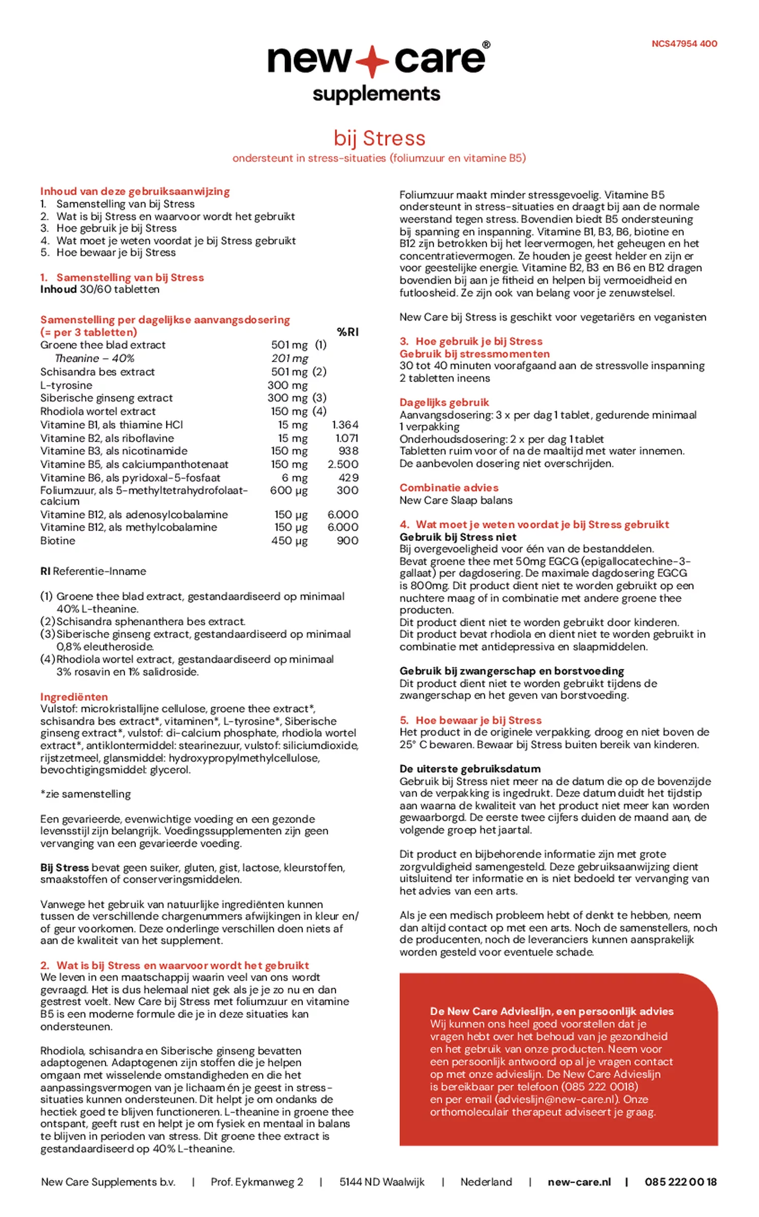Bij Stress Tabletten afbeelding van document #1, gebruiksaanwijzing