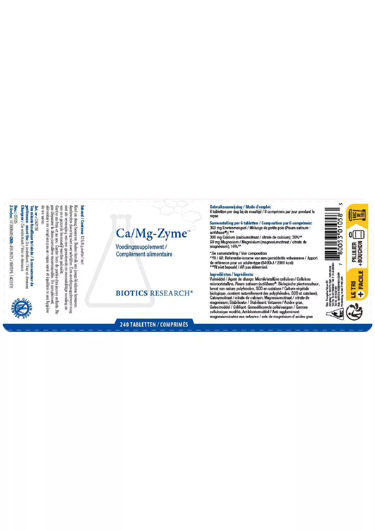 Ca/Mg-Zyme Tabletten afbeelding van document #1, etiket