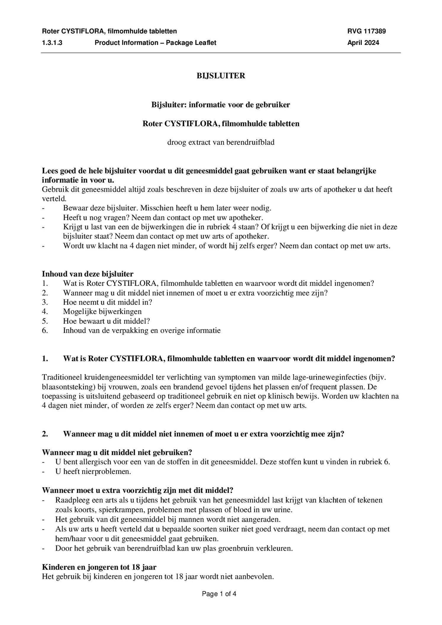Cystiflora Tabletten afbeelding van document #1, bijsluiter