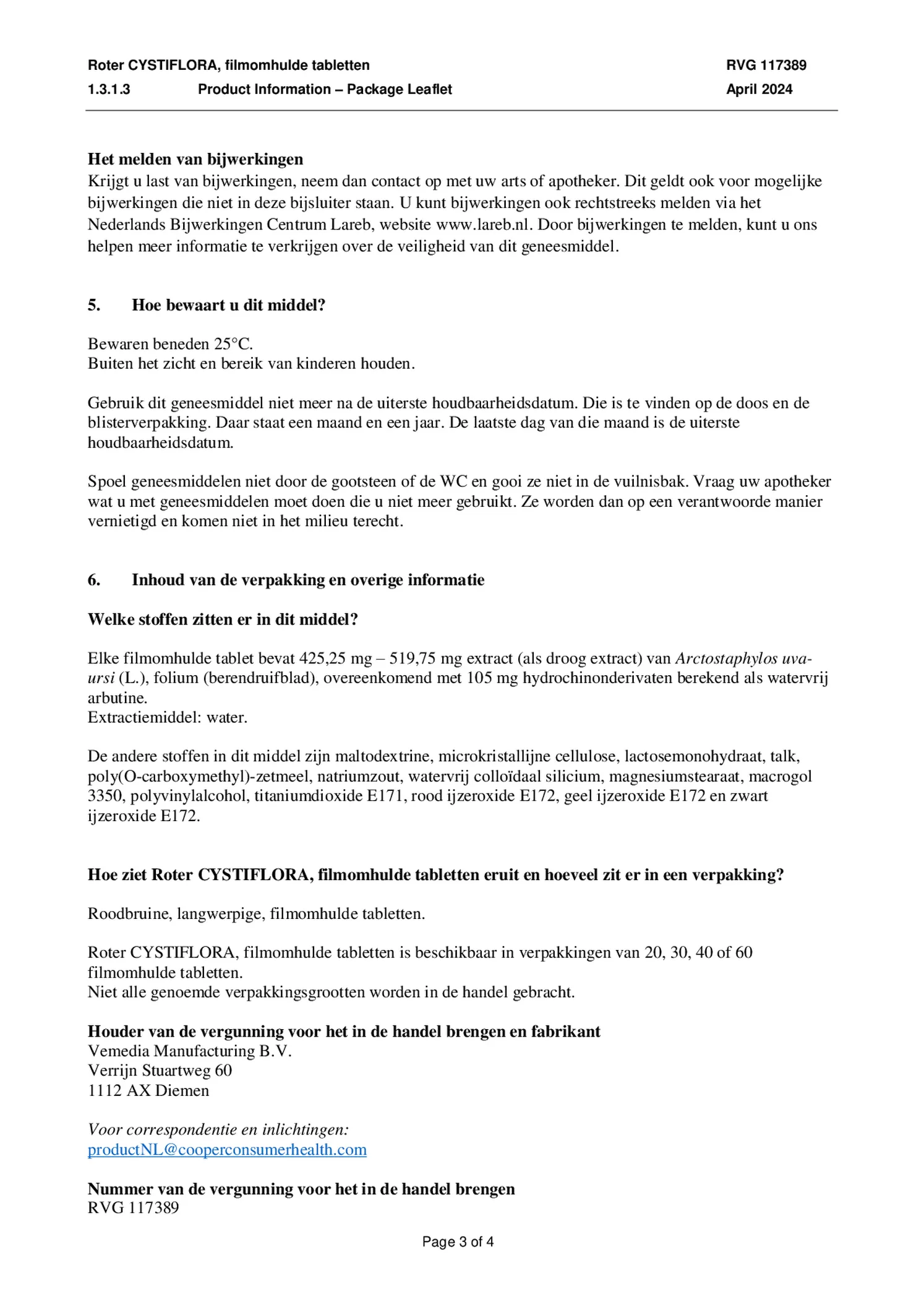 Cystiflora Tabletten afbeelding van document #3, bijsluiter