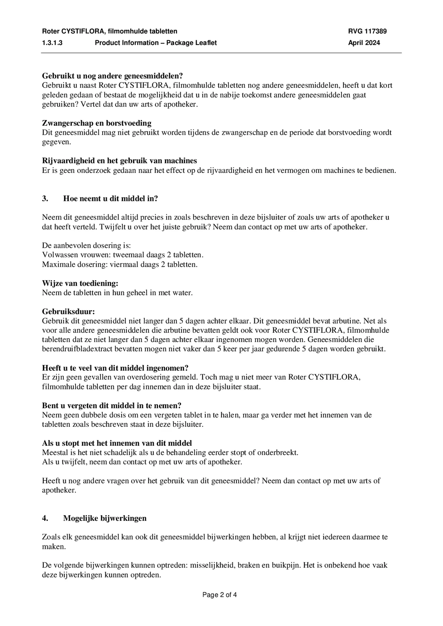 Cystiflora Tabletten afbeelding van document #2, bijsluiter