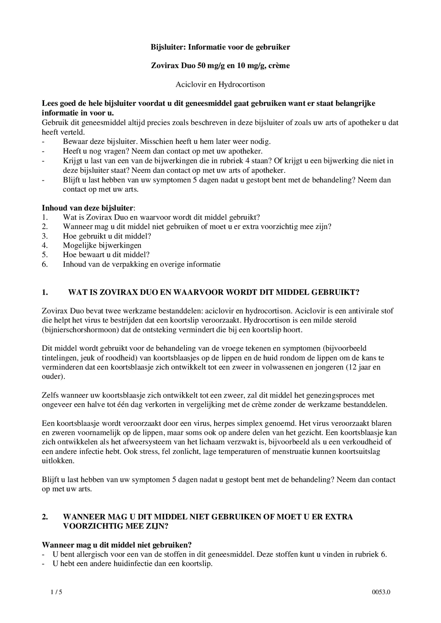 Koortslipcrème afbeelding van document #1, bijsluiter