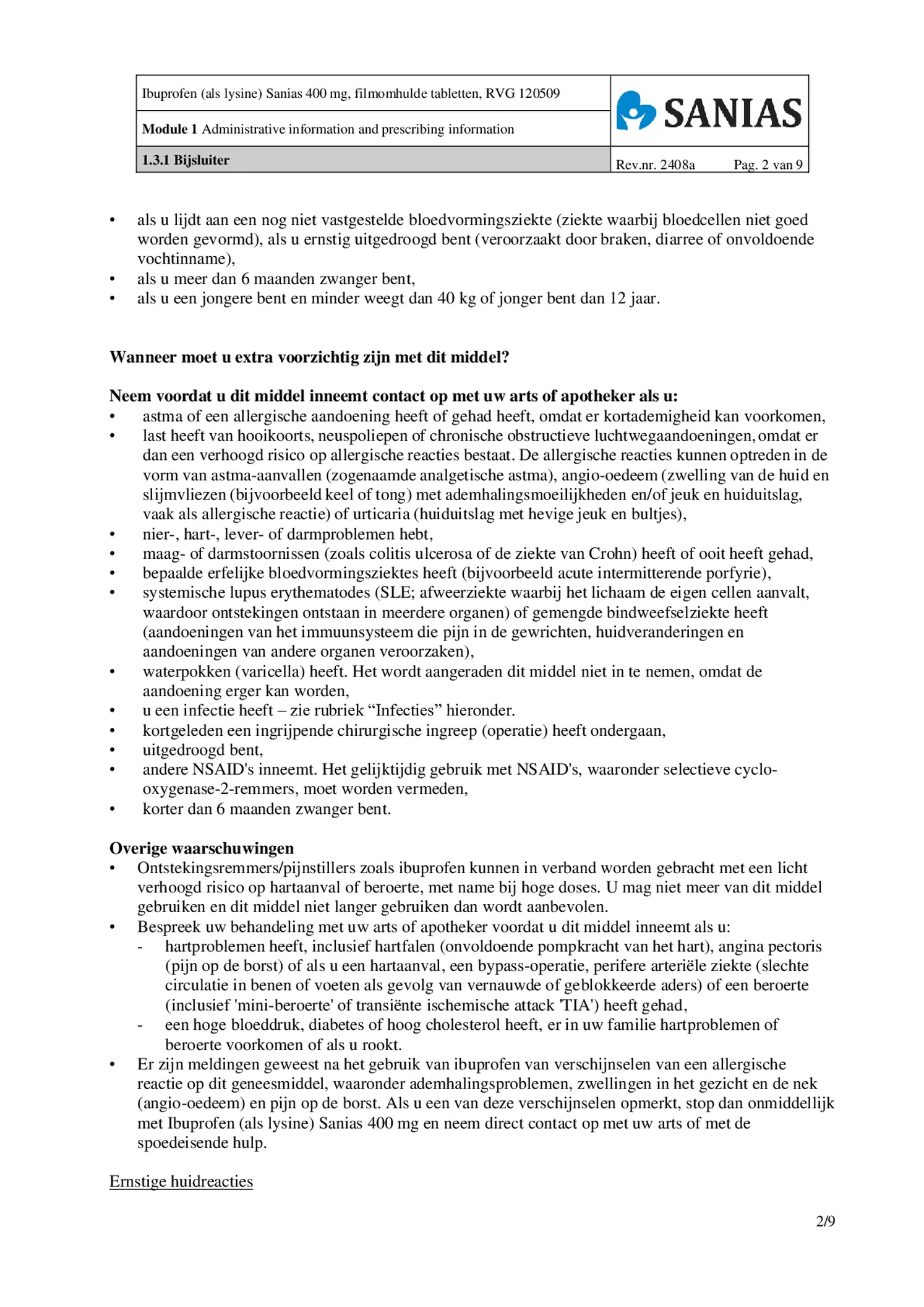Ibuprofen (als Lysine) Sanias 400mg Tabletten afbeelding van document #2, bijsluiter