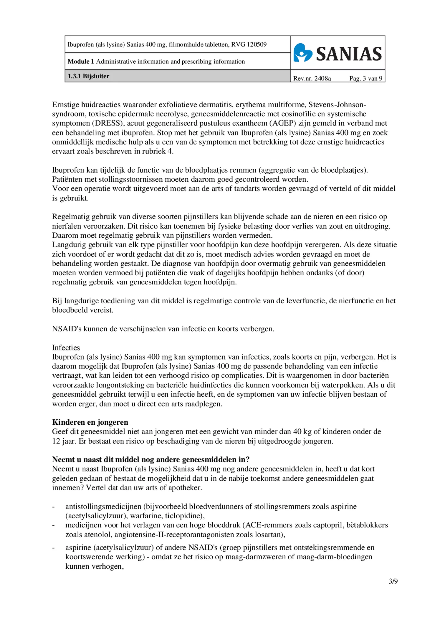 Ibuprofen (als Lysine) Sanias 400mg Tabletten afbeelding van document #3, bijsluiter