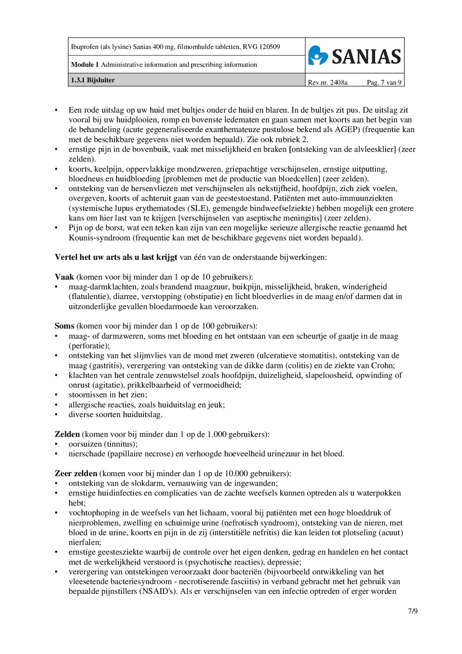 Ibuprofen (als Lysine) Sanias 400mg Tabletten afbeelding van document #7, bijsluiter