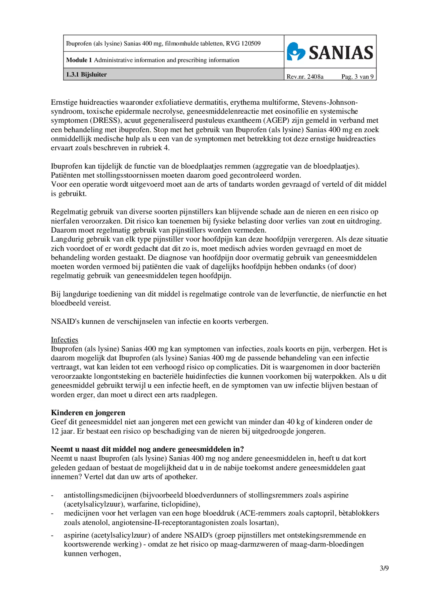 Ibuprofen (als Lysine) Sanias 400mg Tabletten afbeelding van document #3, bijsluiter