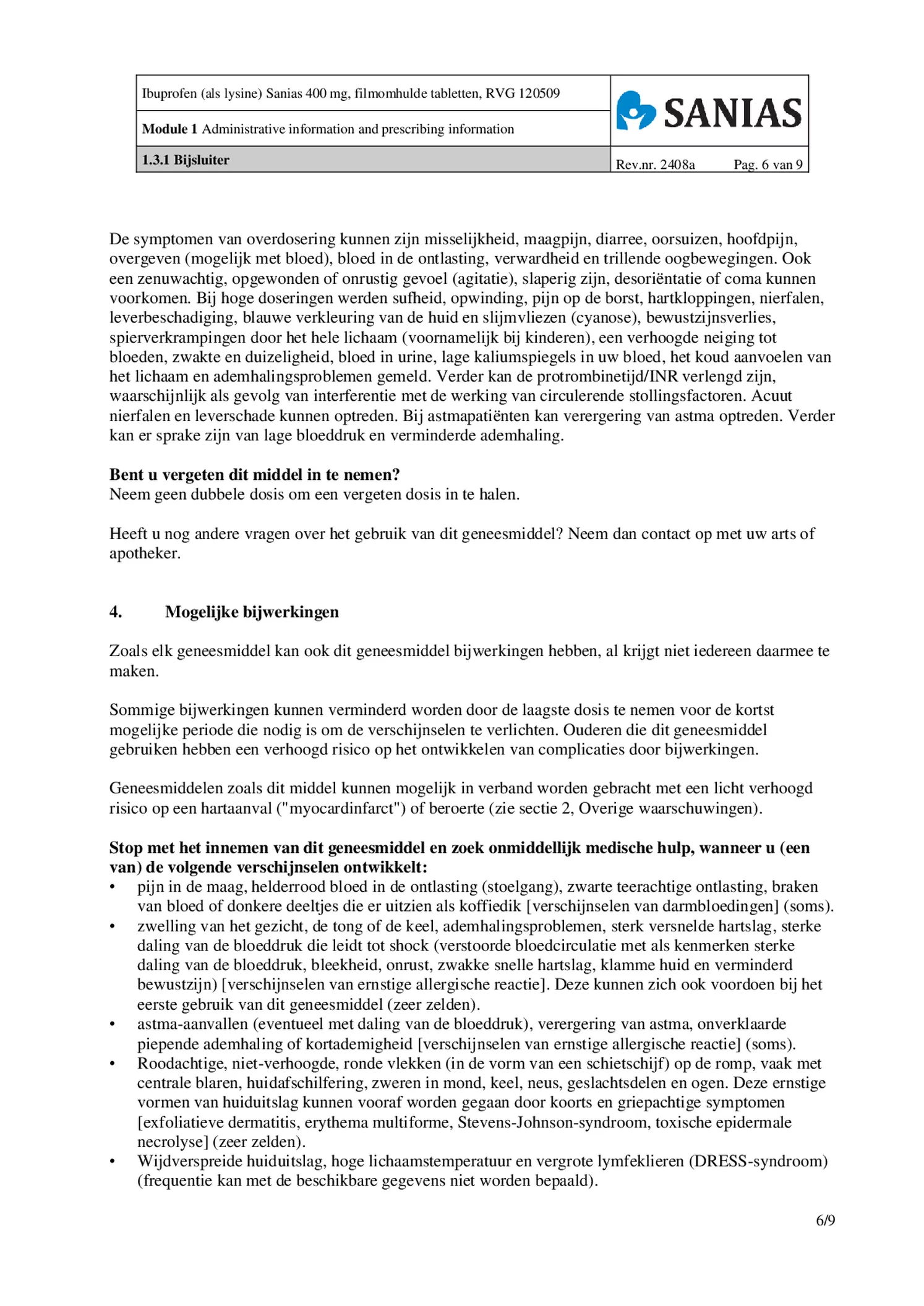 Ibuprofen (als Lysine) Sanias 400mg Tabletten afbeelding van document #6, bijsluiter