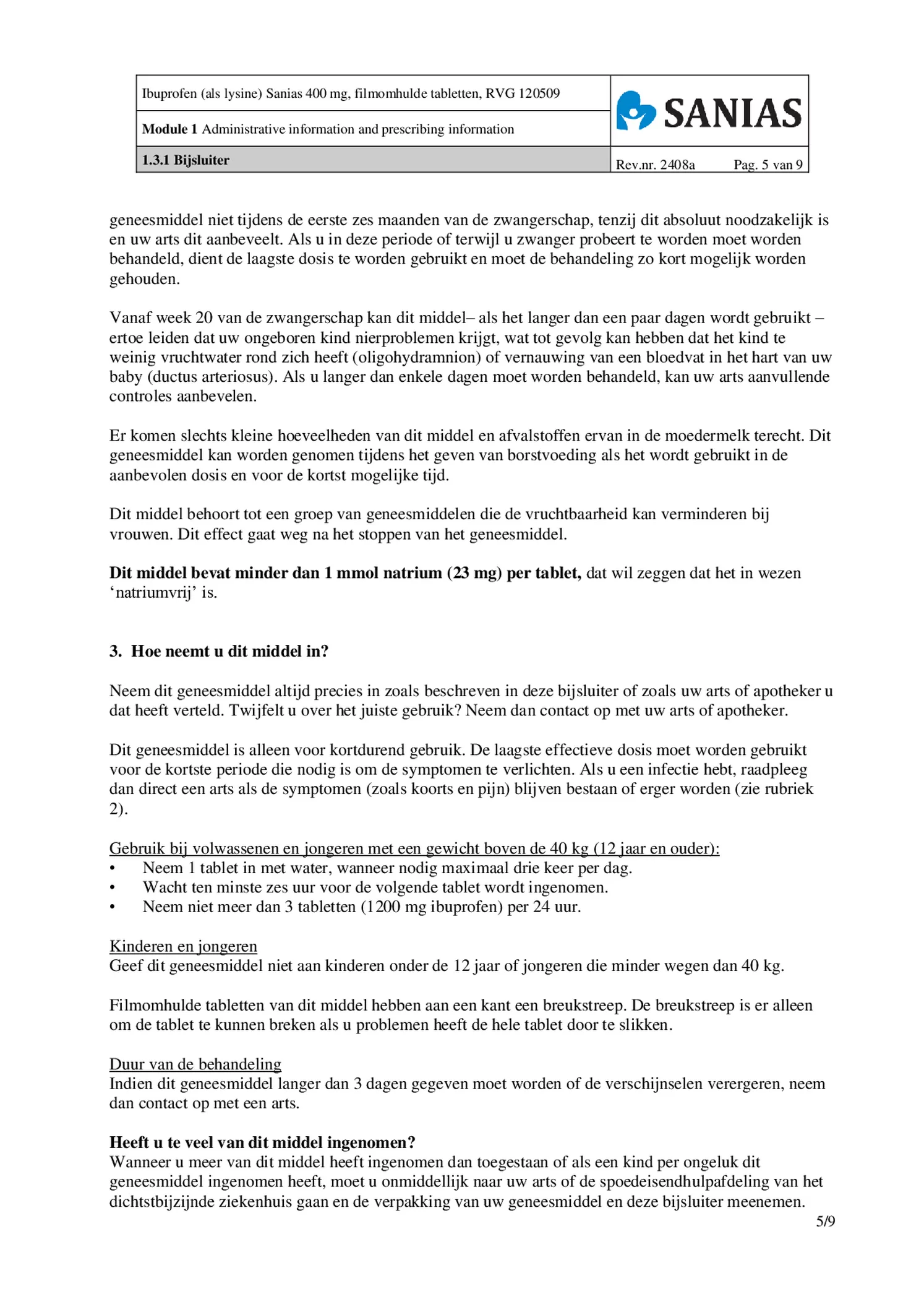 Ibuprofen (als Lysine) Sanias 400mg Tabletten afbeelding van document #5, bijsluiter