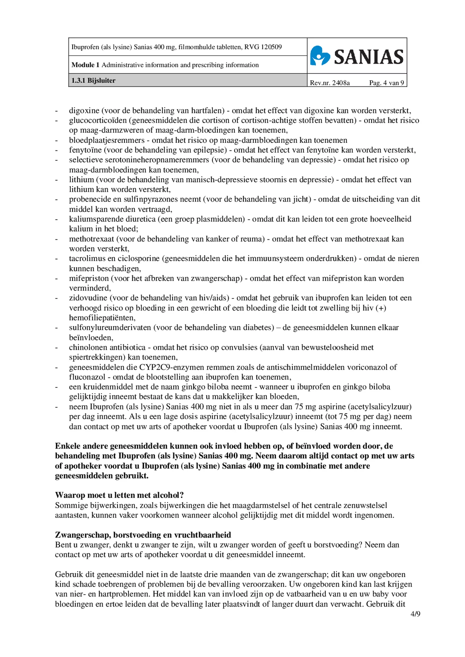 Ibuprofen (als Lysine) Sanias 400mg Tabletten afbeelding van document #4, bijsluiter