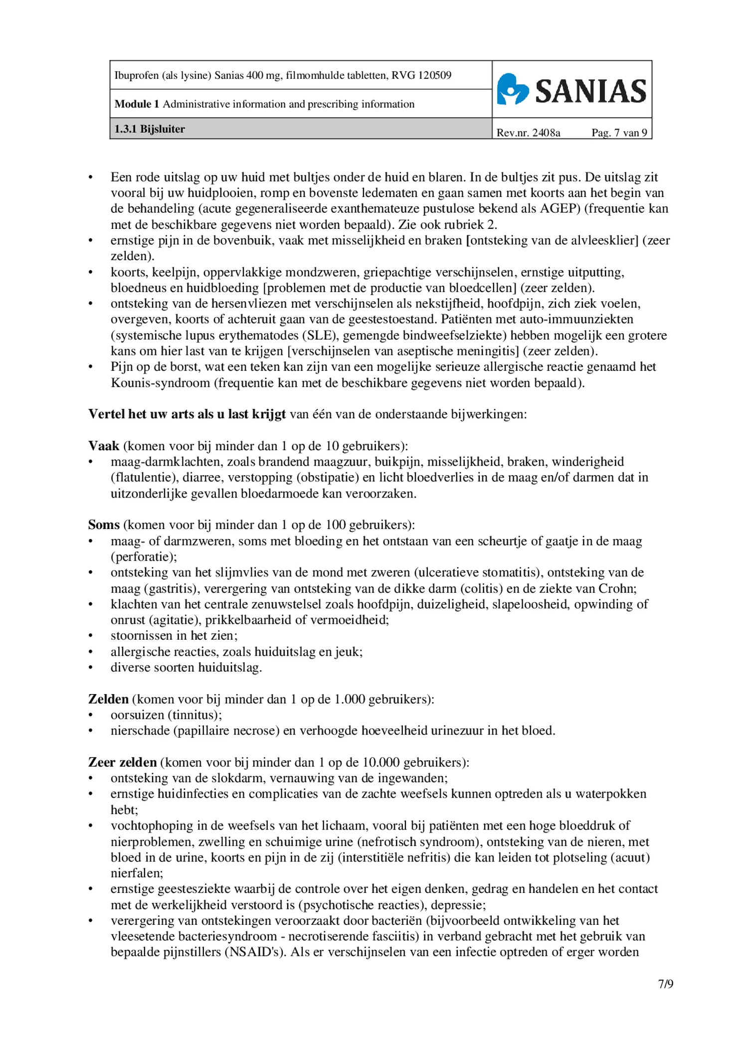 Ibuprofen (als Lysine) Sanias 400mg Tabletten afbeelding van document #7, bijsluiter