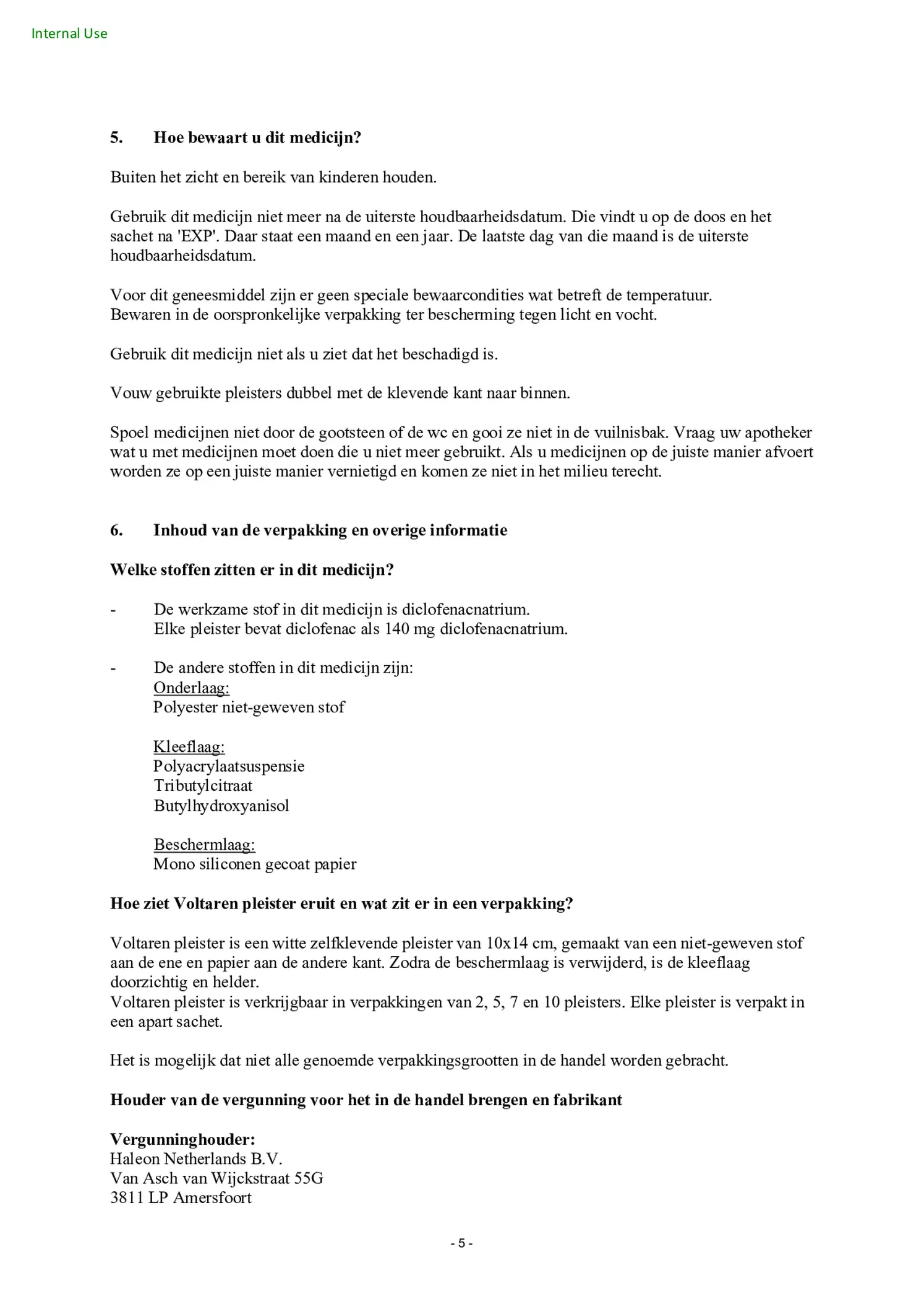 Diclofenac Patch 140mg afbeelding van document #5, bijsluiter