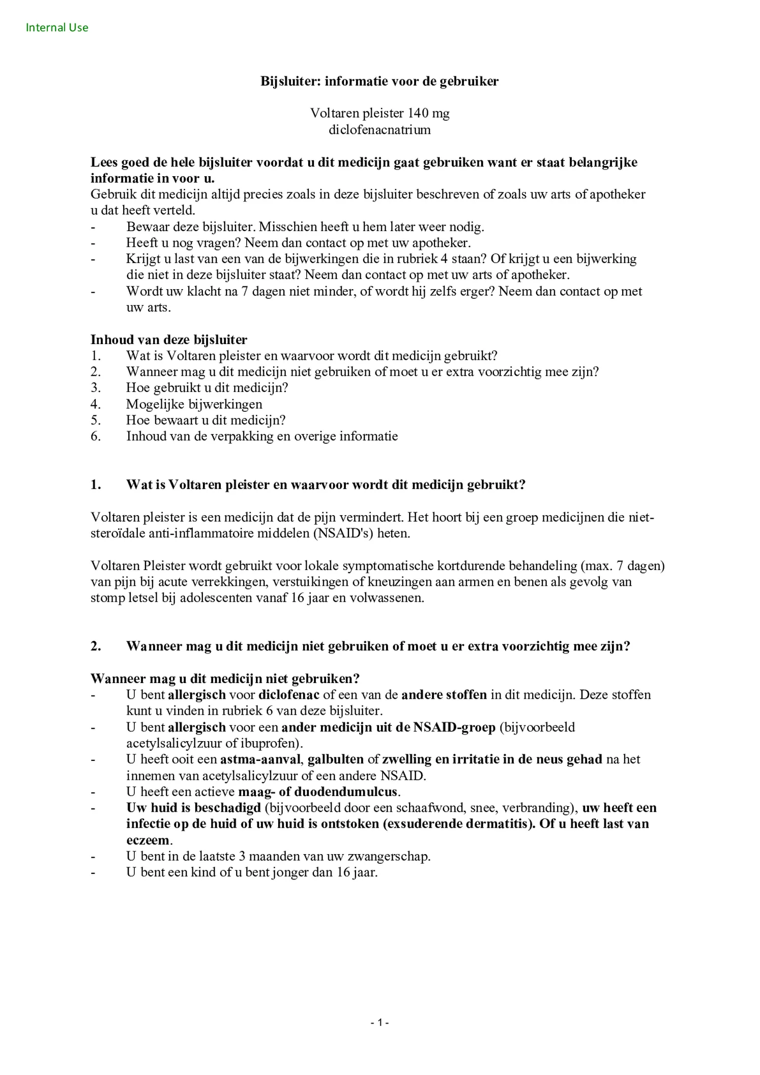 Diclofenac Patch 140mg afbeelding van document #1, bijsluiter