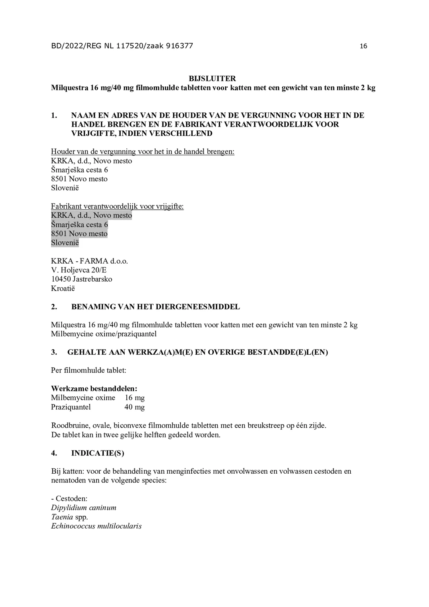 Milquestra Ontwormingsmiddel Katten vanaf 2KG afbeelding van document #16, bijsluiter