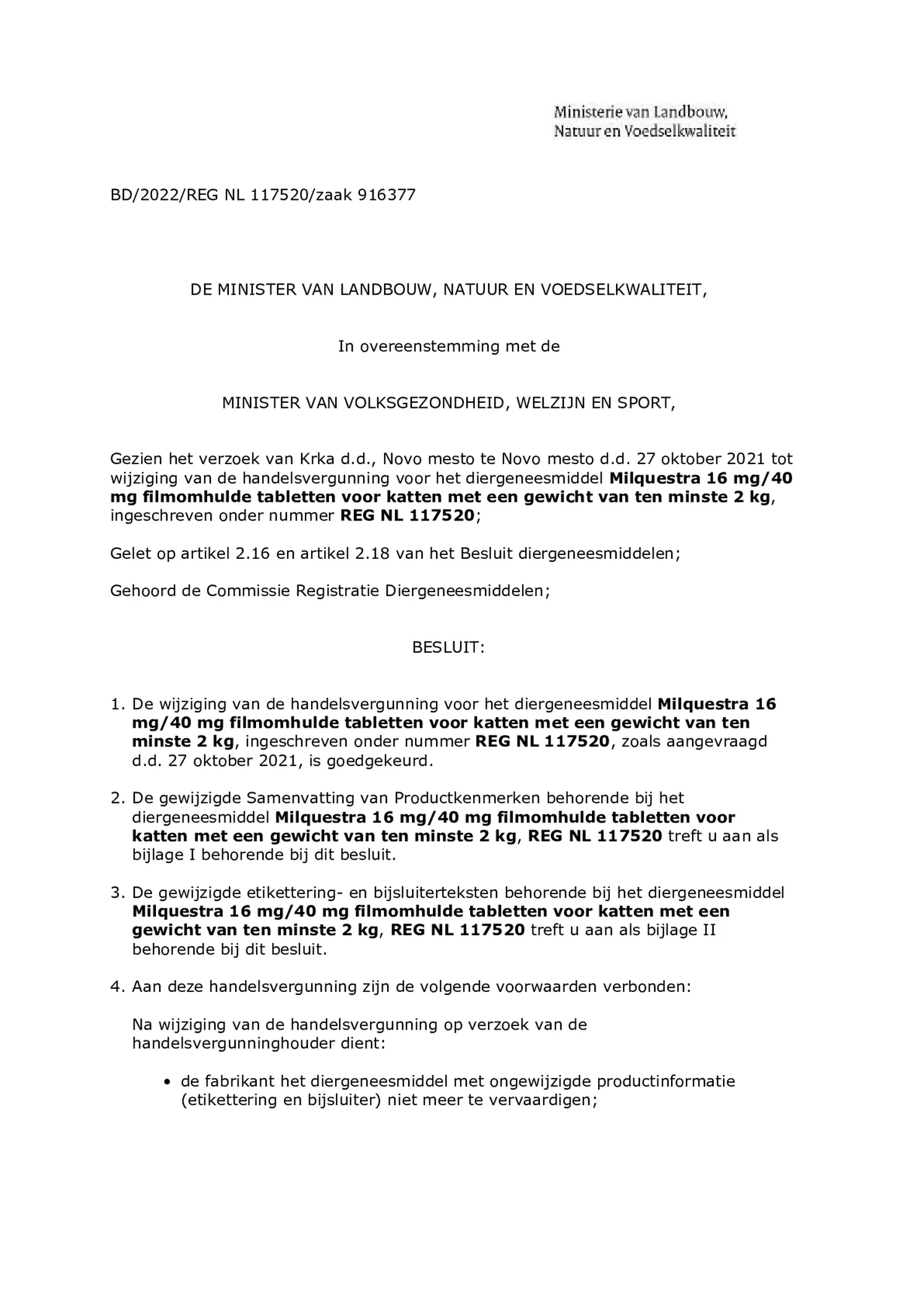 Milquestra Ontwormingsmiddel Katten vanaf 2KG - afbeelding van document #1, bijsluiter
