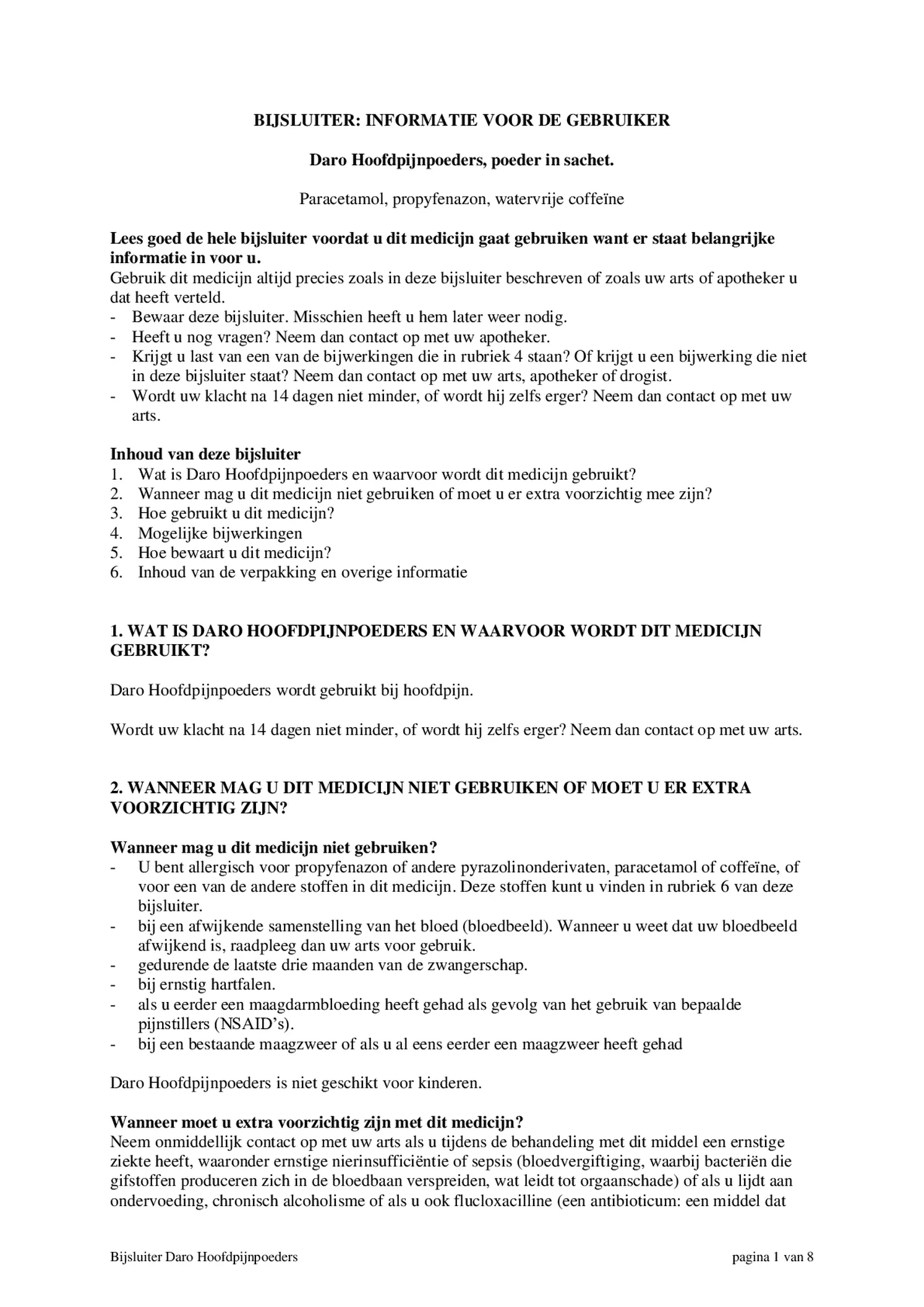 Hoofdpijnpoeders afbeelding van document #1, bijsluiter