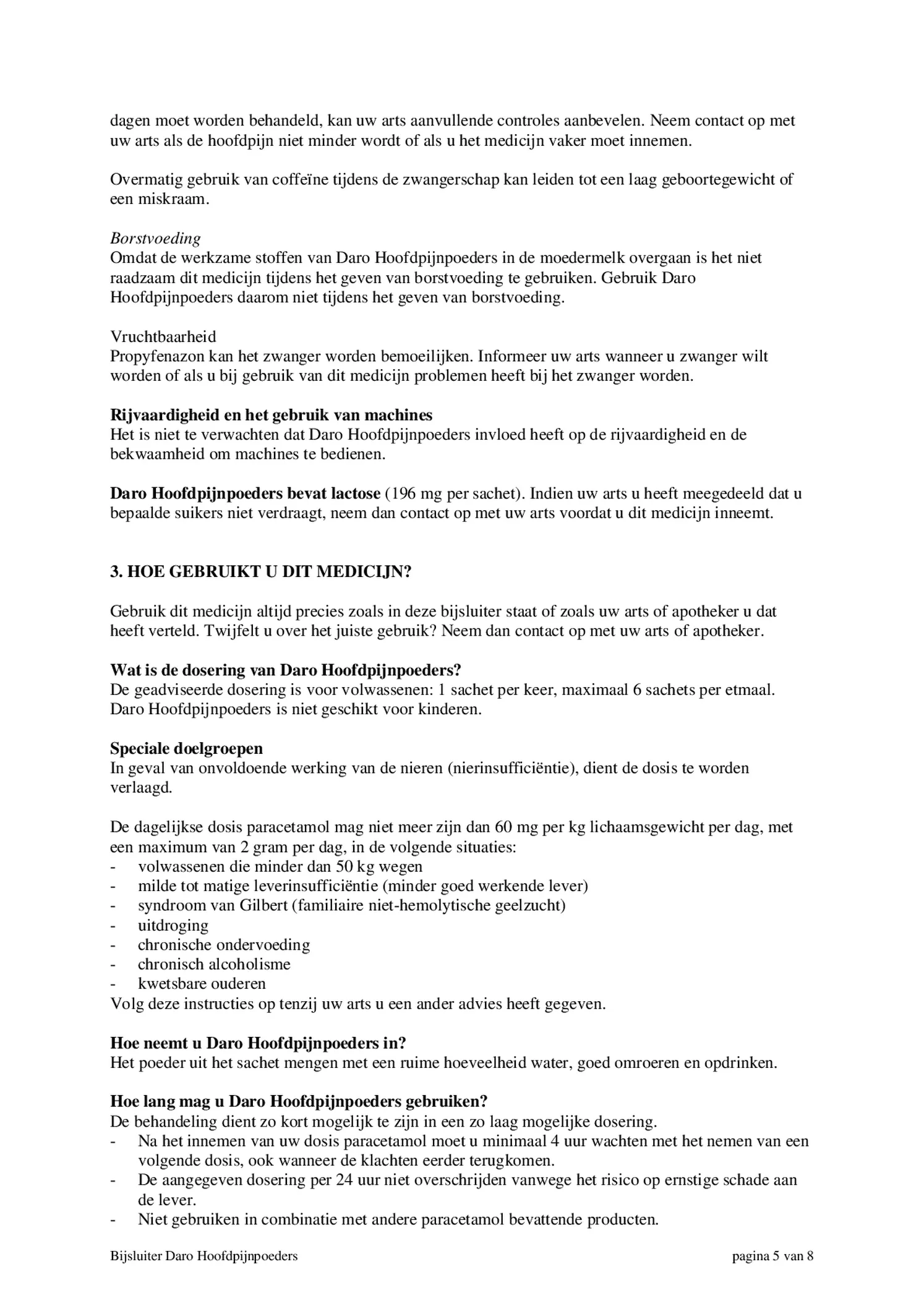 Hoofdpijnpoeders afbeelding van document #5, bijsluiter