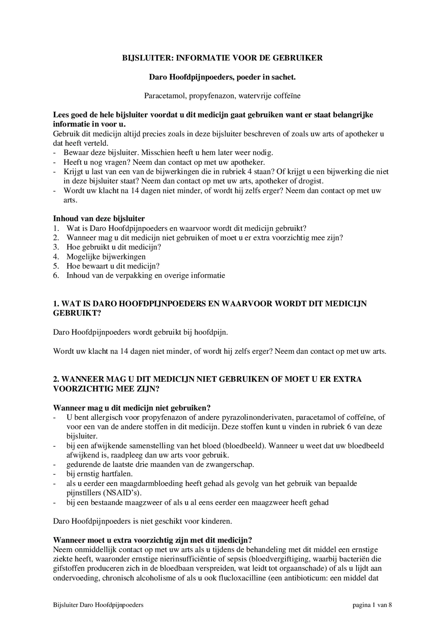 Hoofdpijnpoeders afbeelding van document #1, bijsluiter