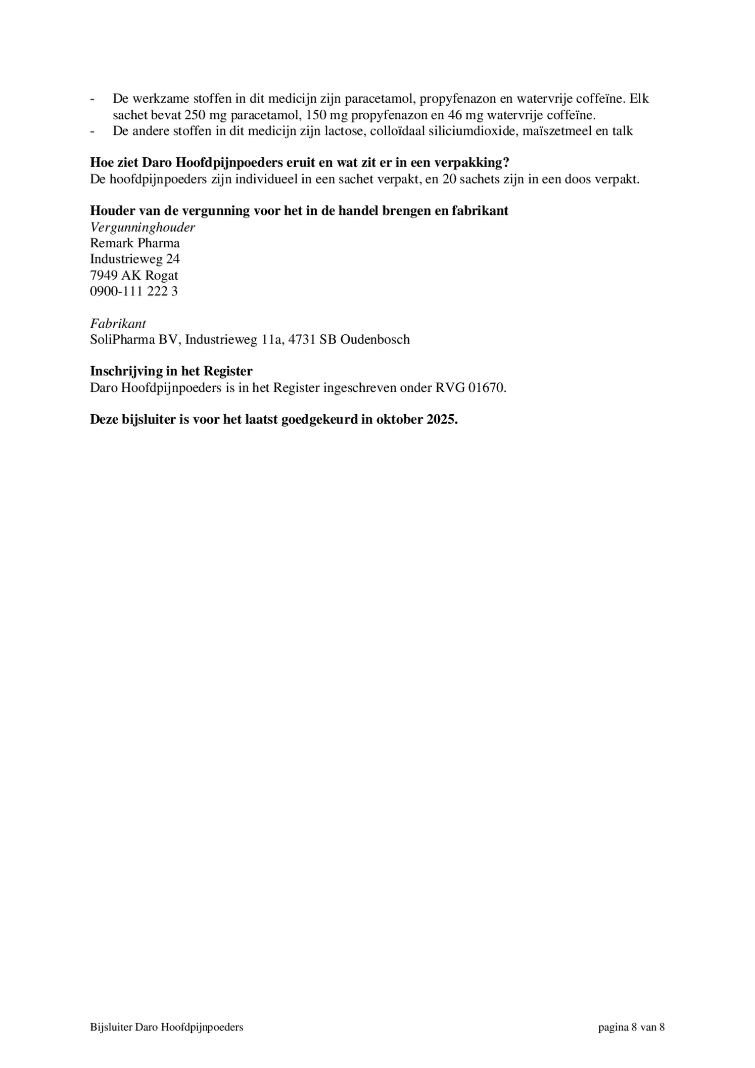 Hoofdpijnpoeders afbeelding van document #8, bijsluiter