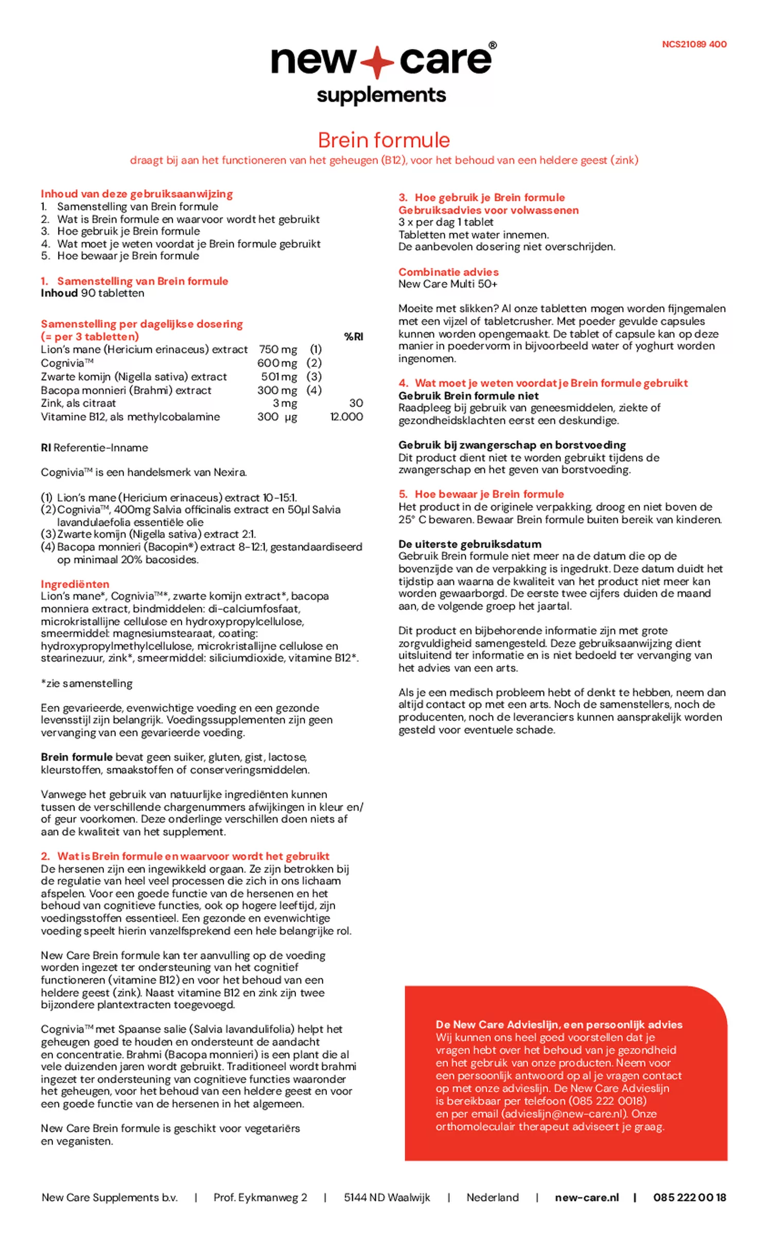 Brein Formule Tabletten afbeelding van document #1, gebruiksaanwijzing