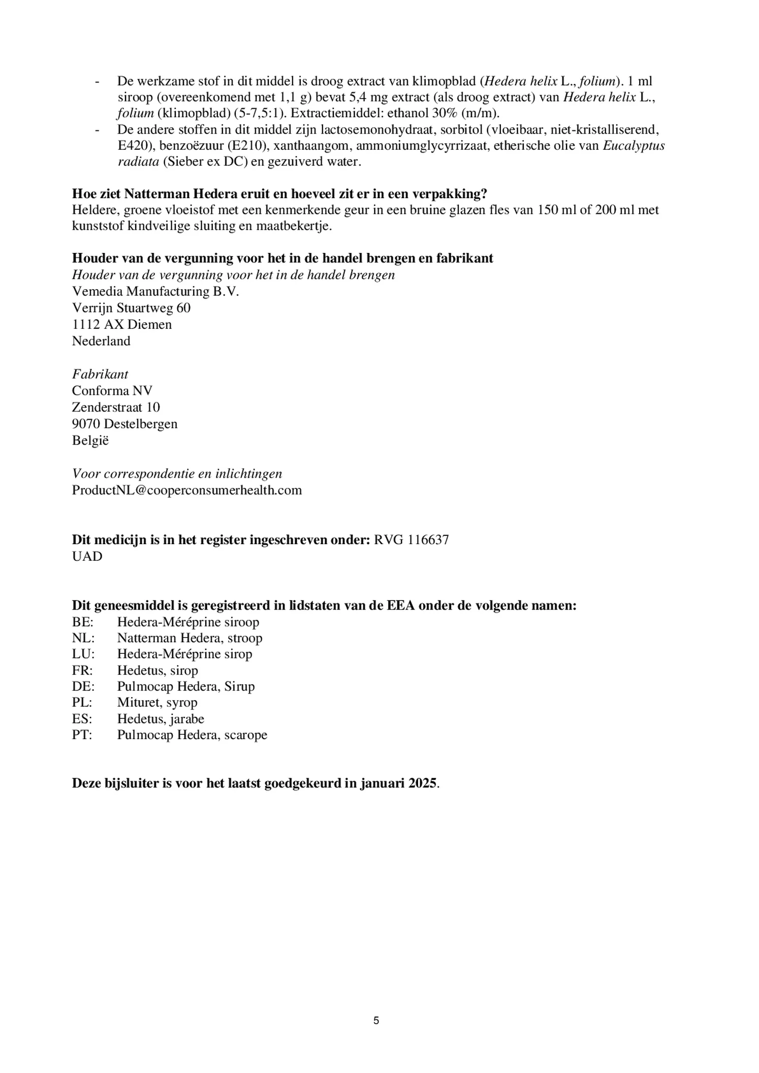 Hedera Stroop afbeelding van document #5, bijsluiter