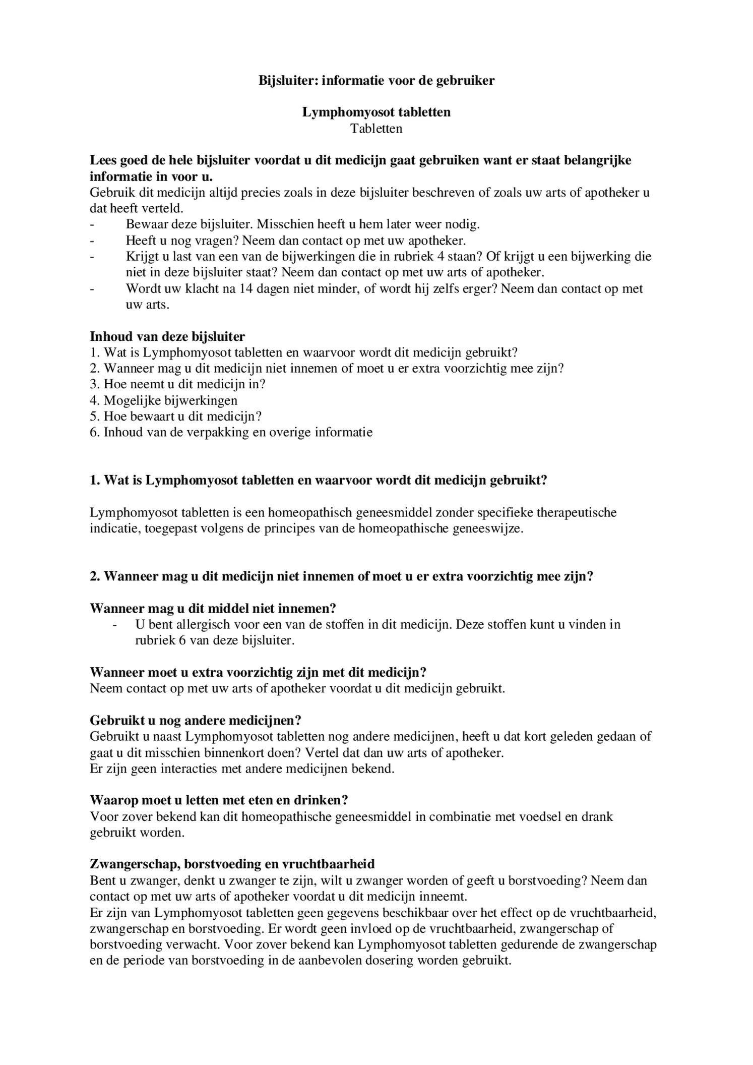 Lymphomyosot Tabletten afbeelding van document #1, bijsluiter