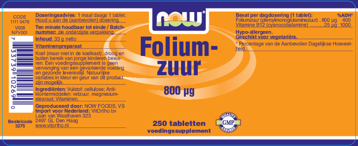 Foliumzuur 800 μg Tabletten afbeelding van document #1, etiket