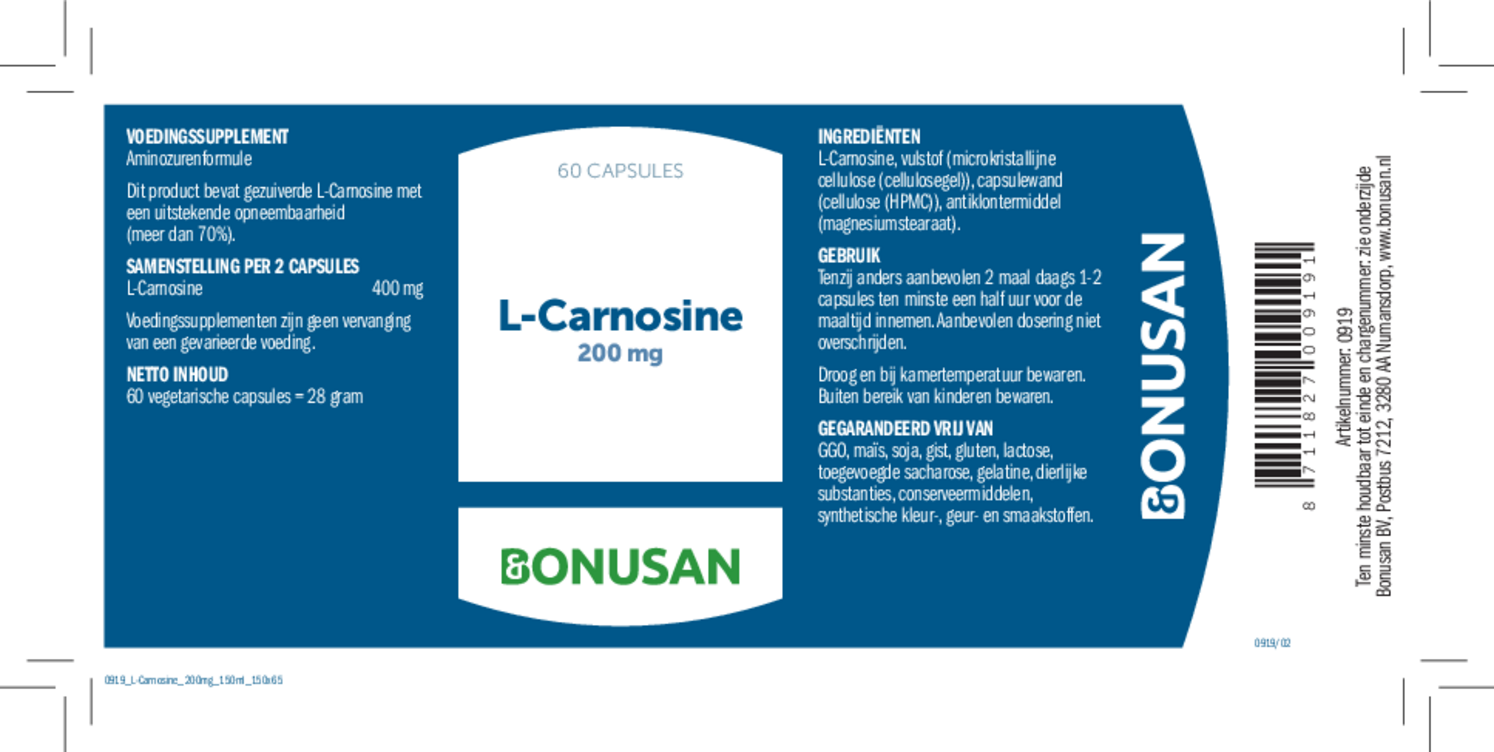 L-Carnosine 200 mg Capsules afbeelding van document #1, etiket
