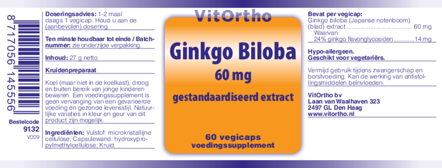 Ginkgo Biloba Extract 60mg Capsules afbeelding van document #1, etiket