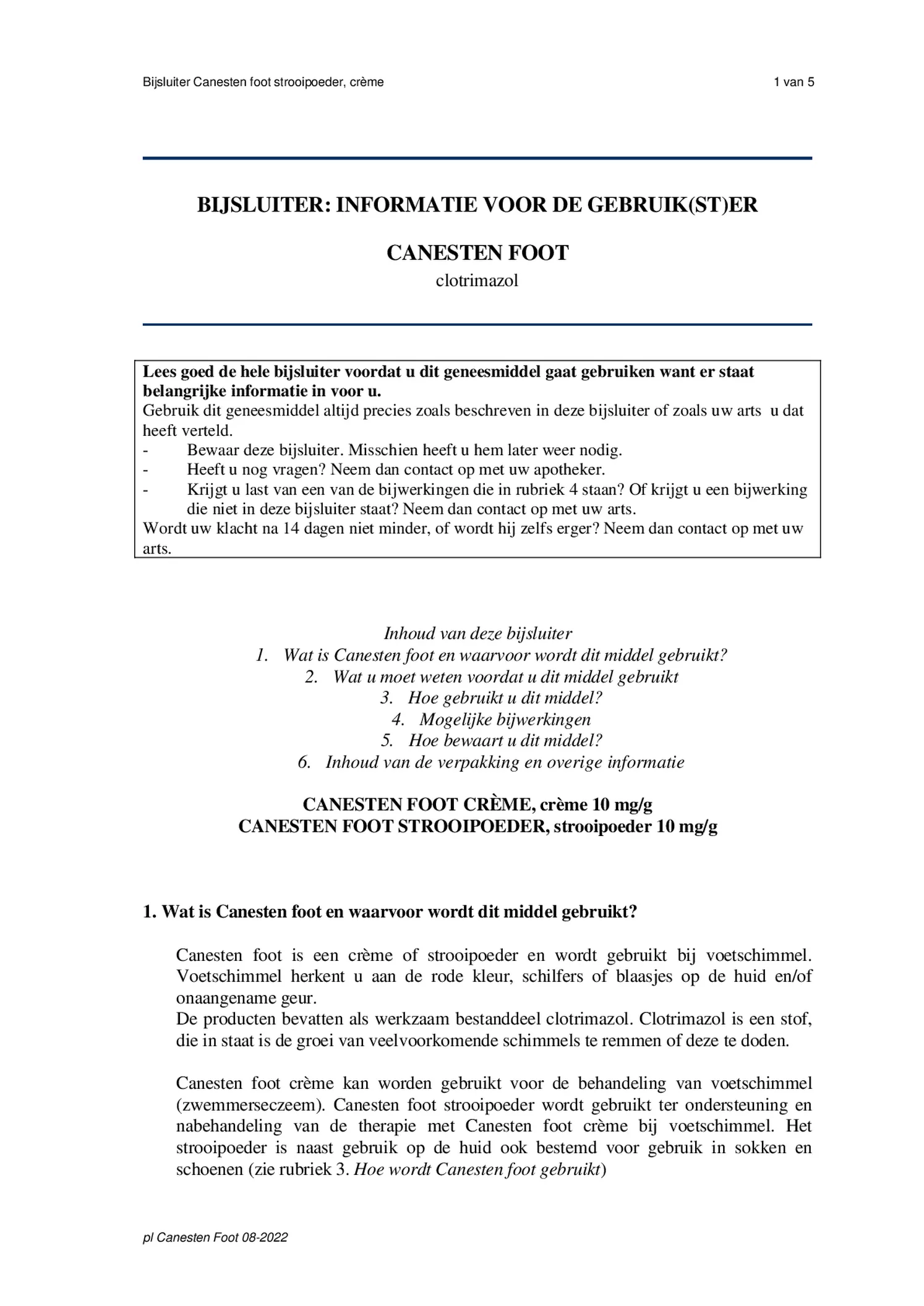 Foot Crème bij Voetschimmel afbeelding van document #1, bijsluiter