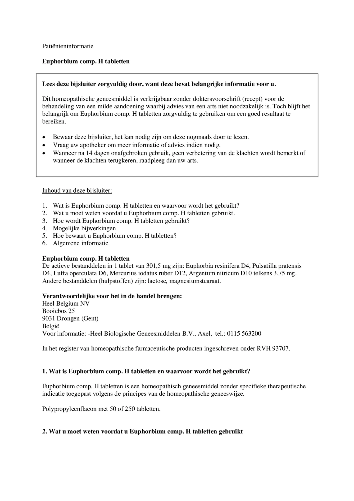Euphorbium Compositum Tabletten afbeelding van document #1, bijsluiter
