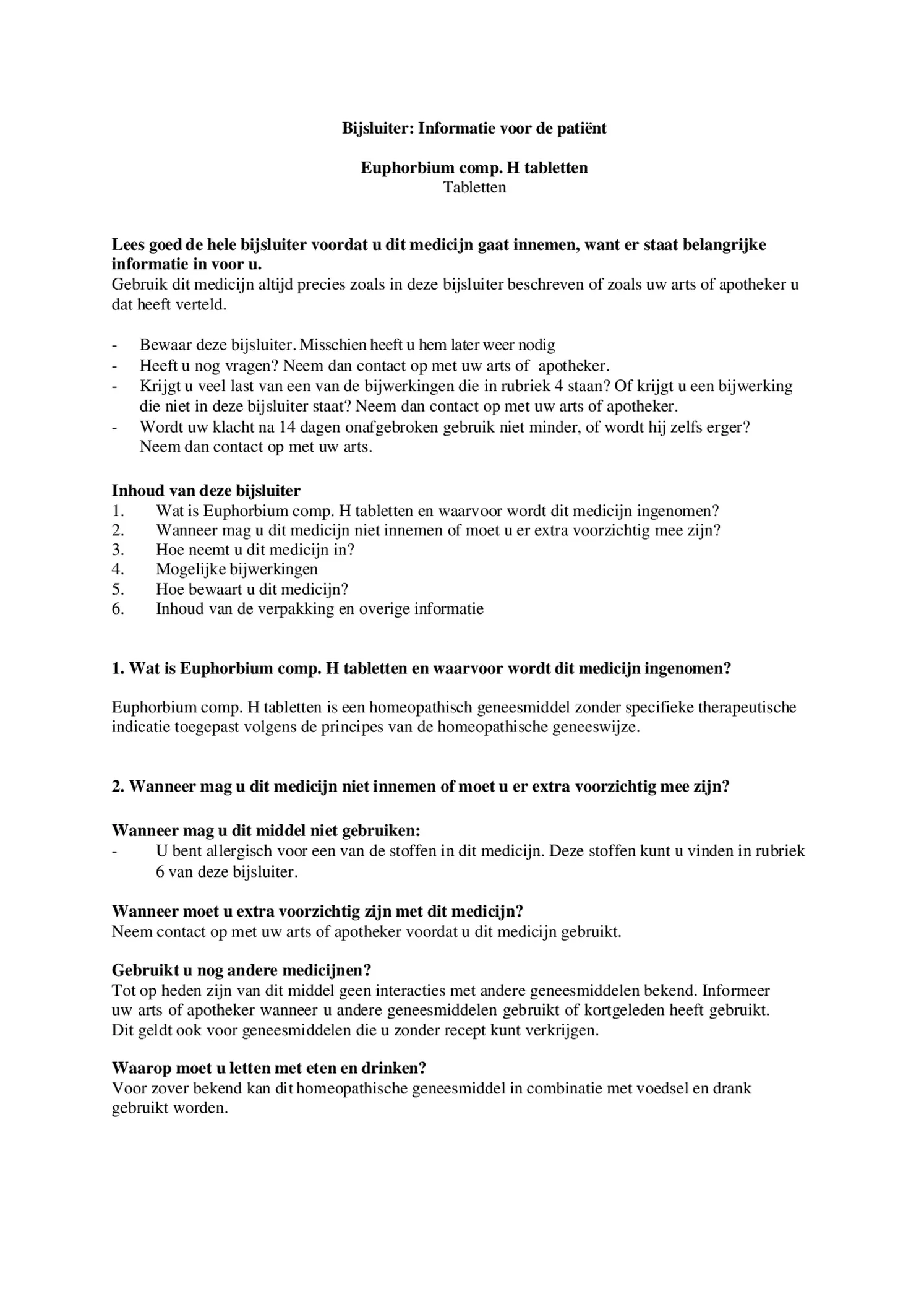 Euphorbium Compositum Tabletten afbeelding van document #1, bijsluiter