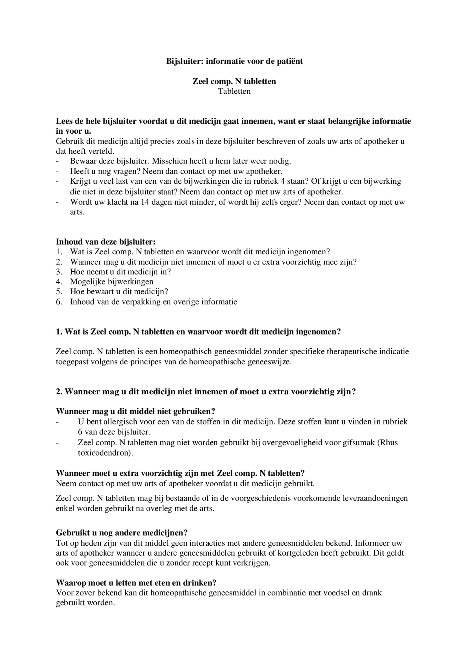 Zeel Compositum N Tabletten afbeelding van document #1, bijsluiter