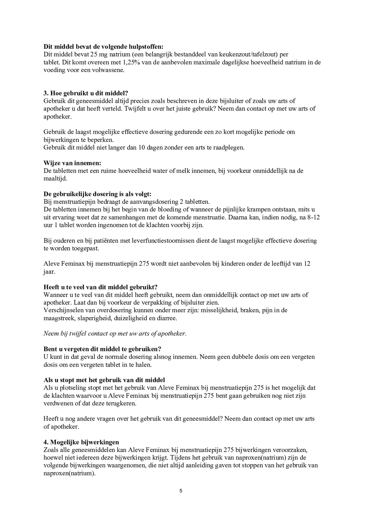 Feminax bij Menstruatiepijn Tabletten afbeelding van document #5, bijsluiter