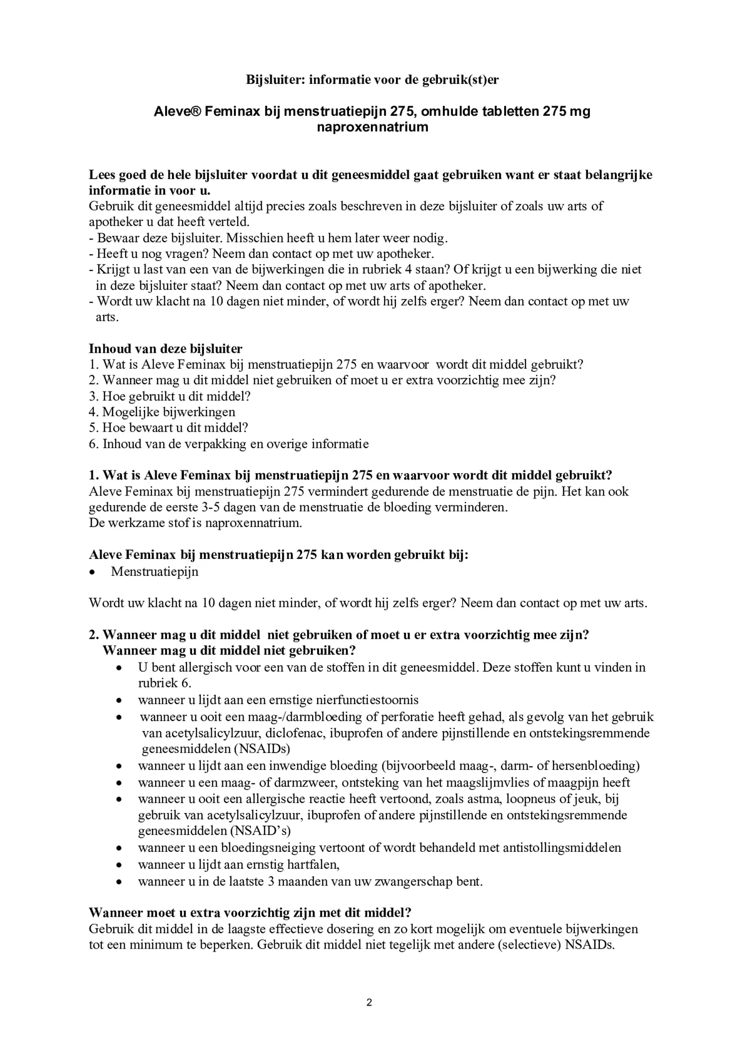 Feminax bij Menstruatiepijn Tabletten afbeelding van document #2, bijsluiter